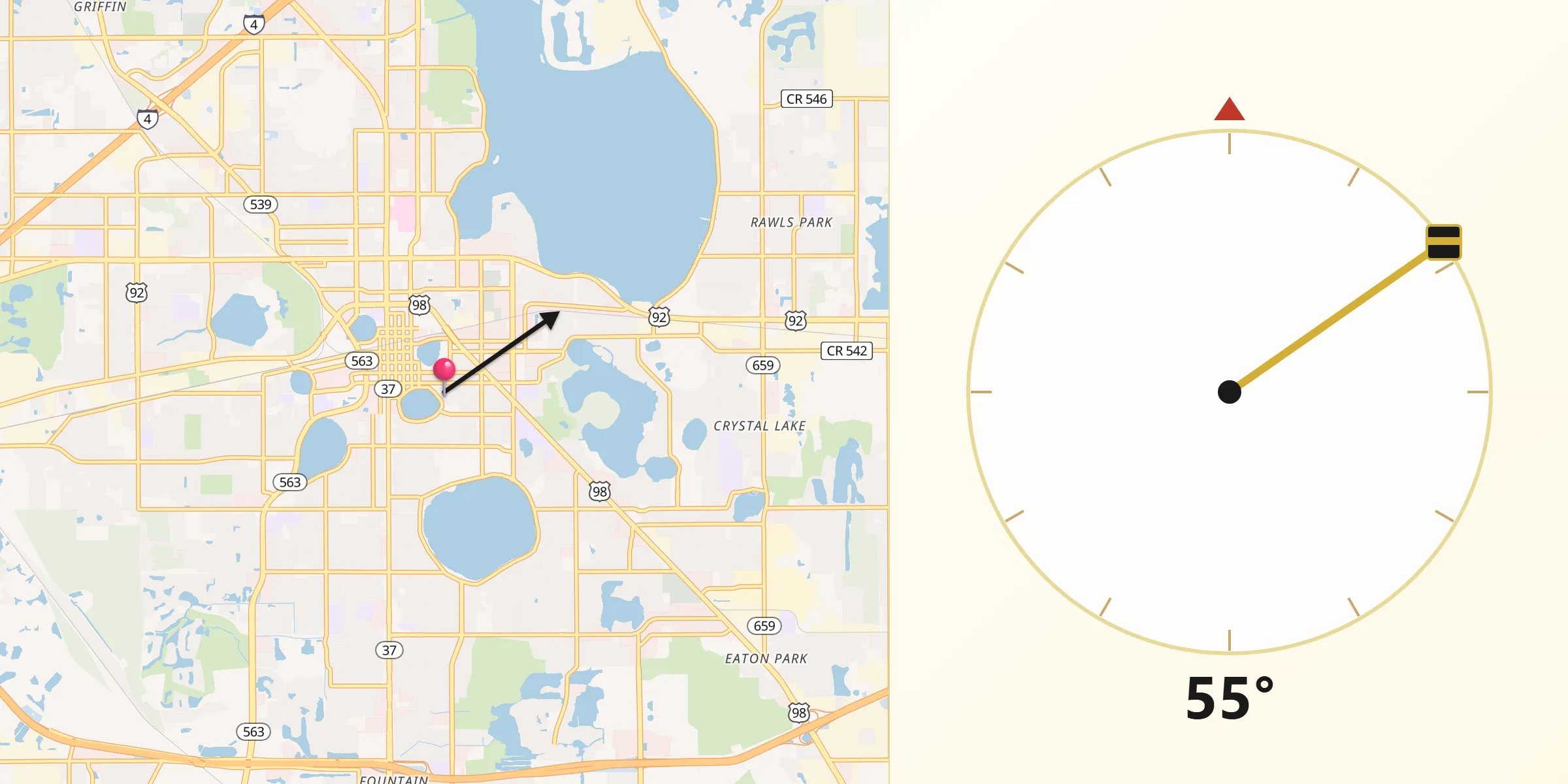 Dirección de la Qibla desde Lakeland