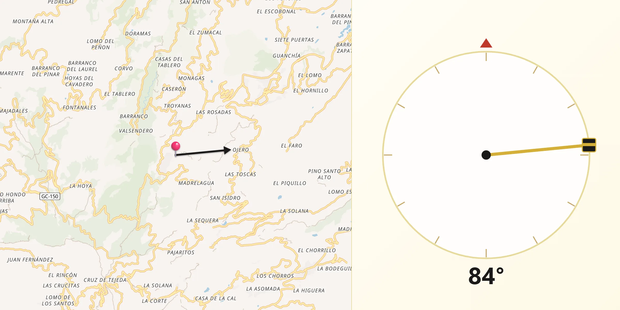 Dirección de la Qibla desde Valleseco