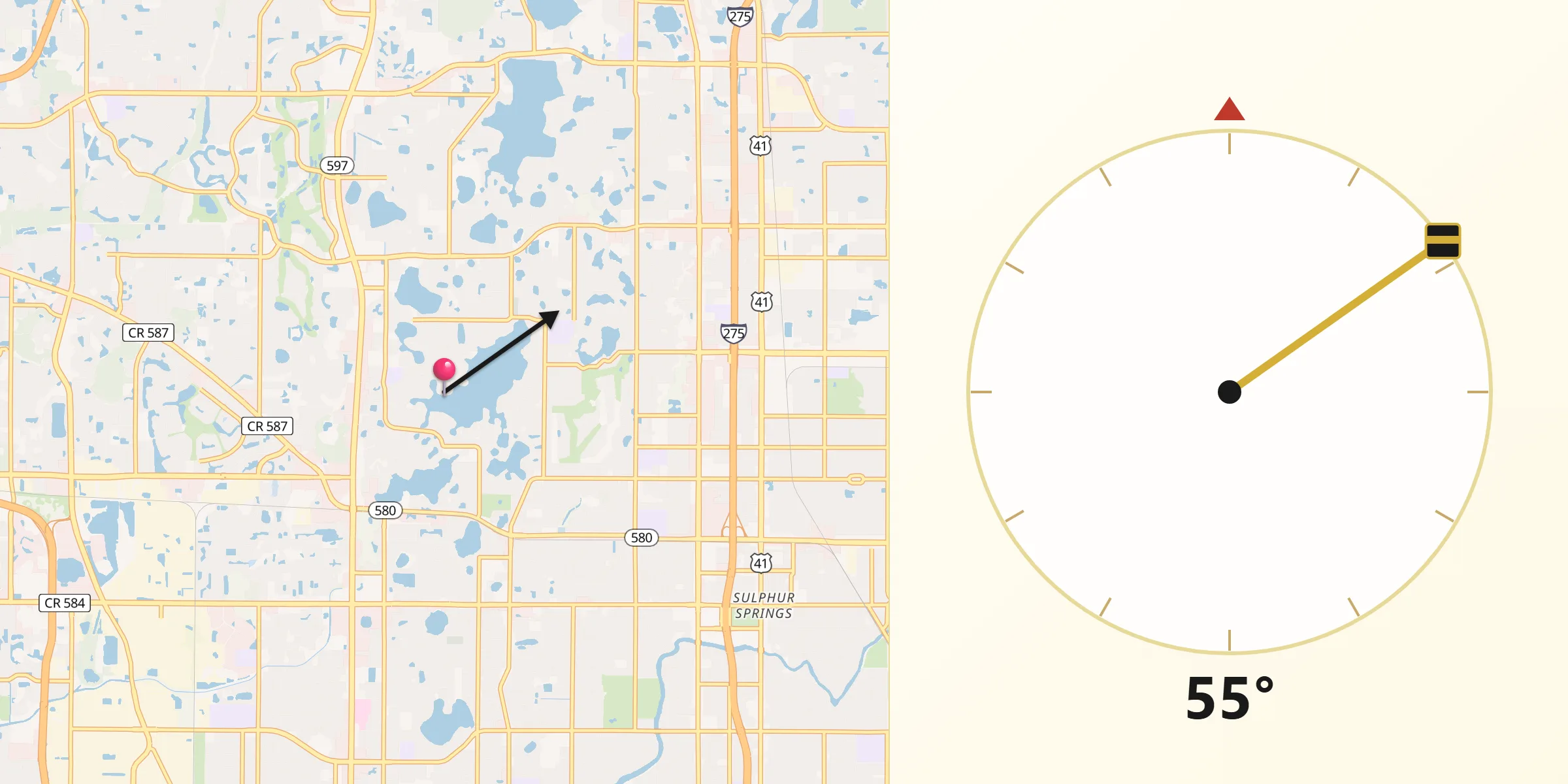 Qibla Direction from Carrollwood