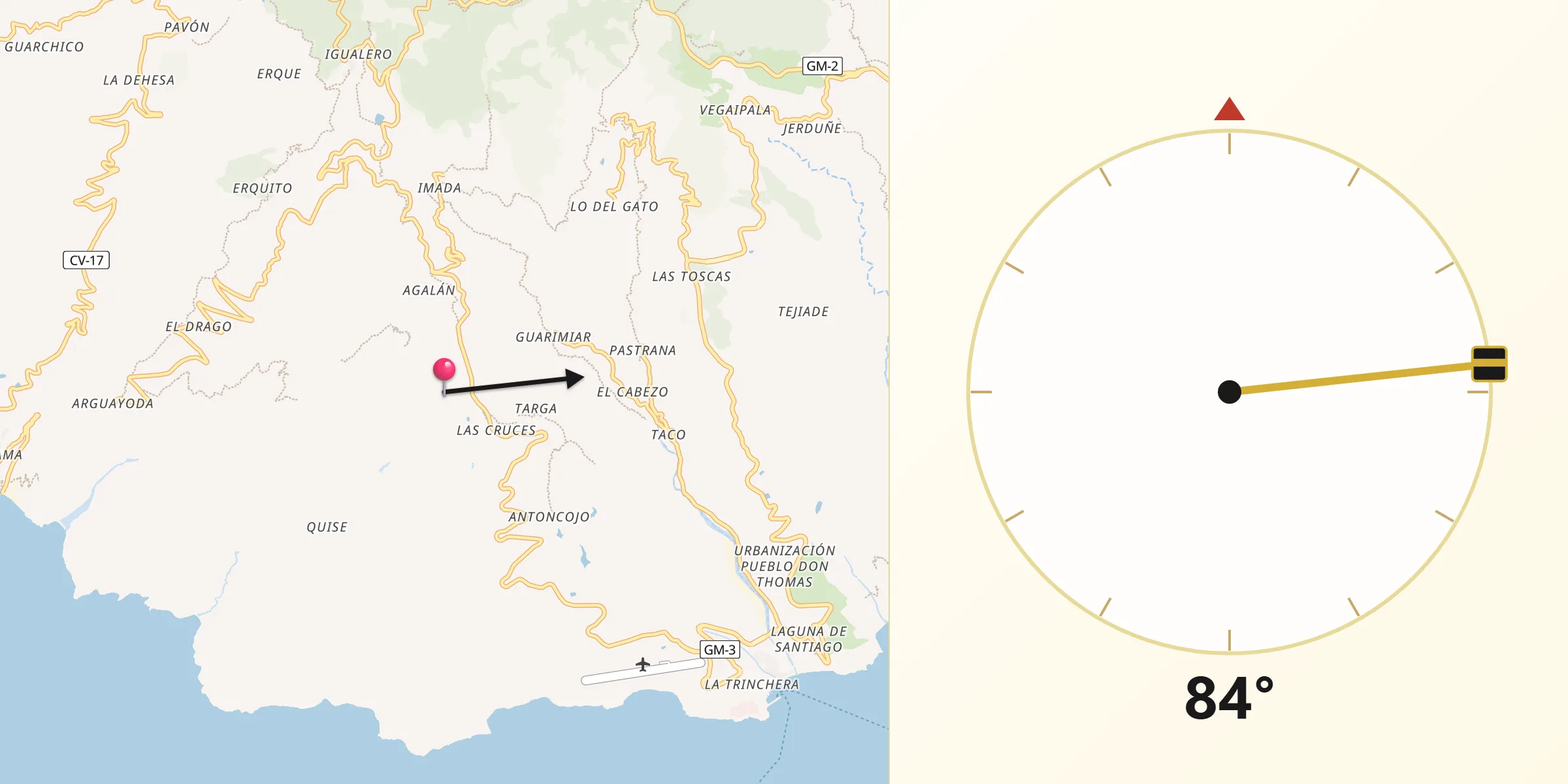 Dirección de la Qibla desde Alajeró