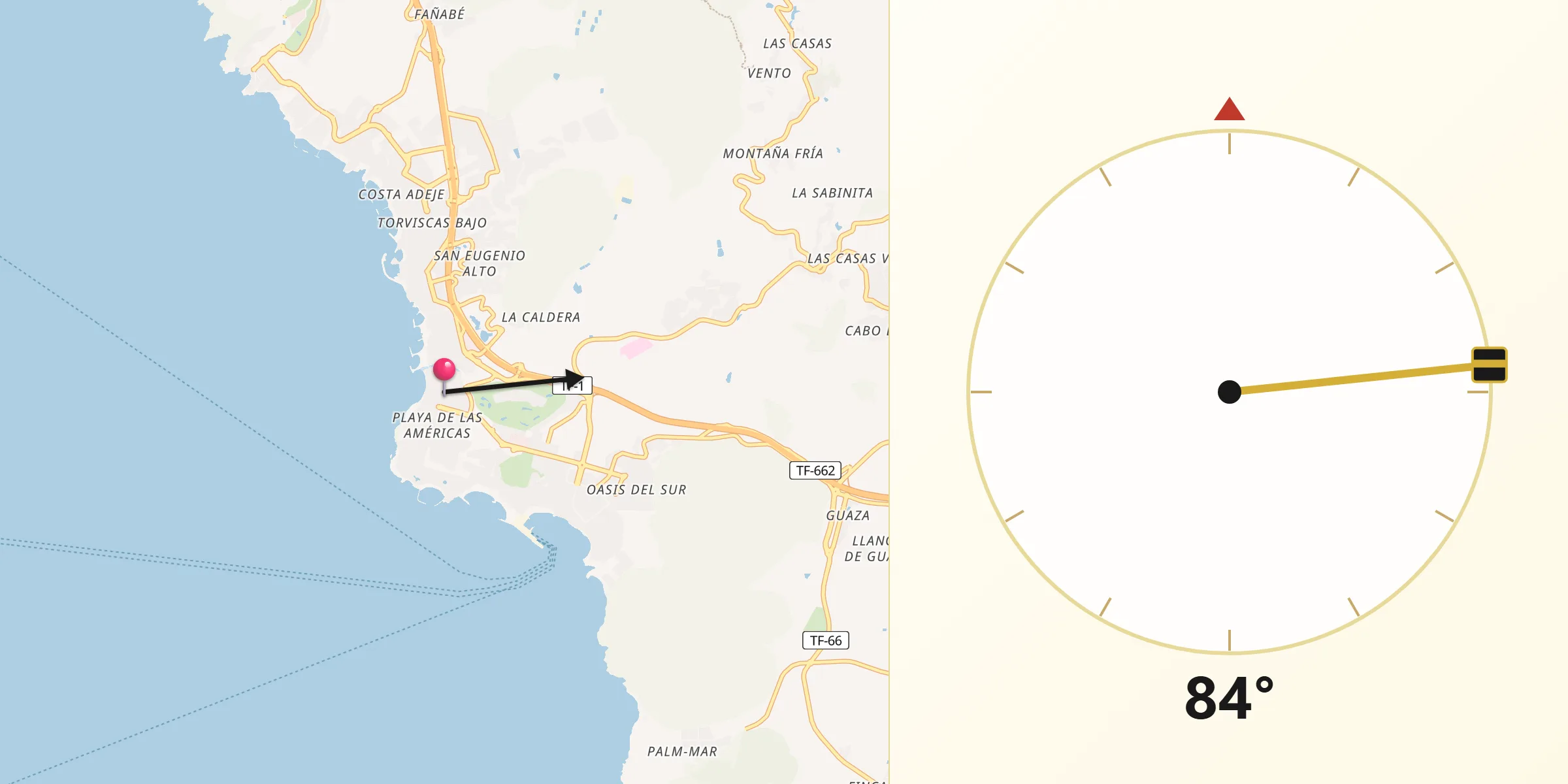 Dirección de la Qibla desde Playa de las Américas