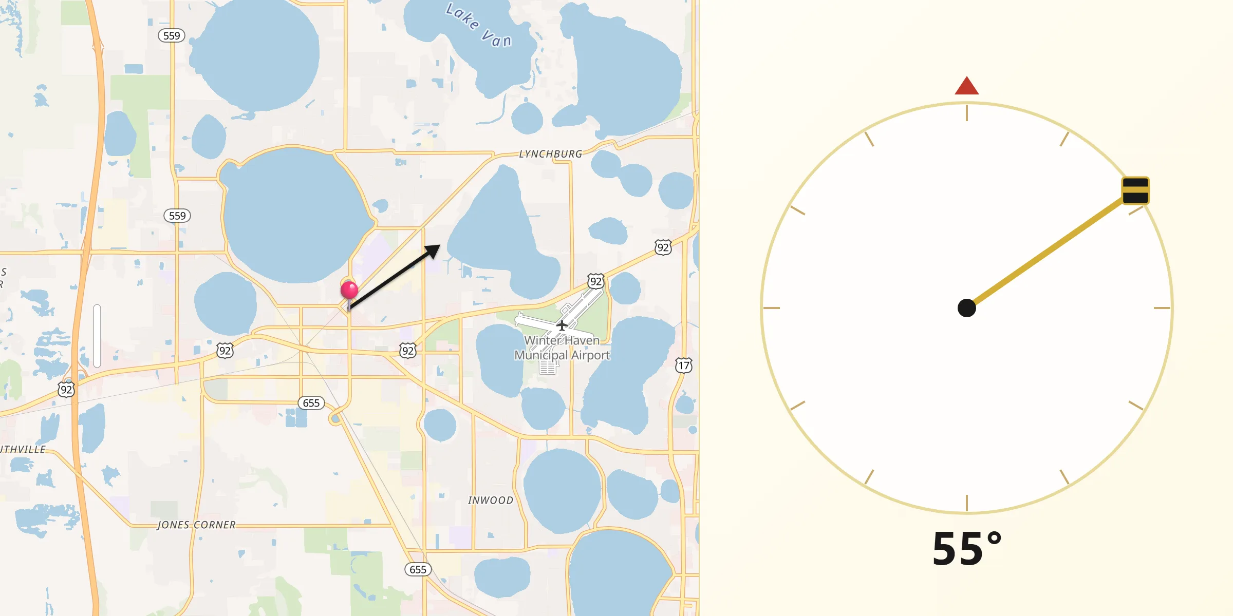 Qibla Direction from Auburndale