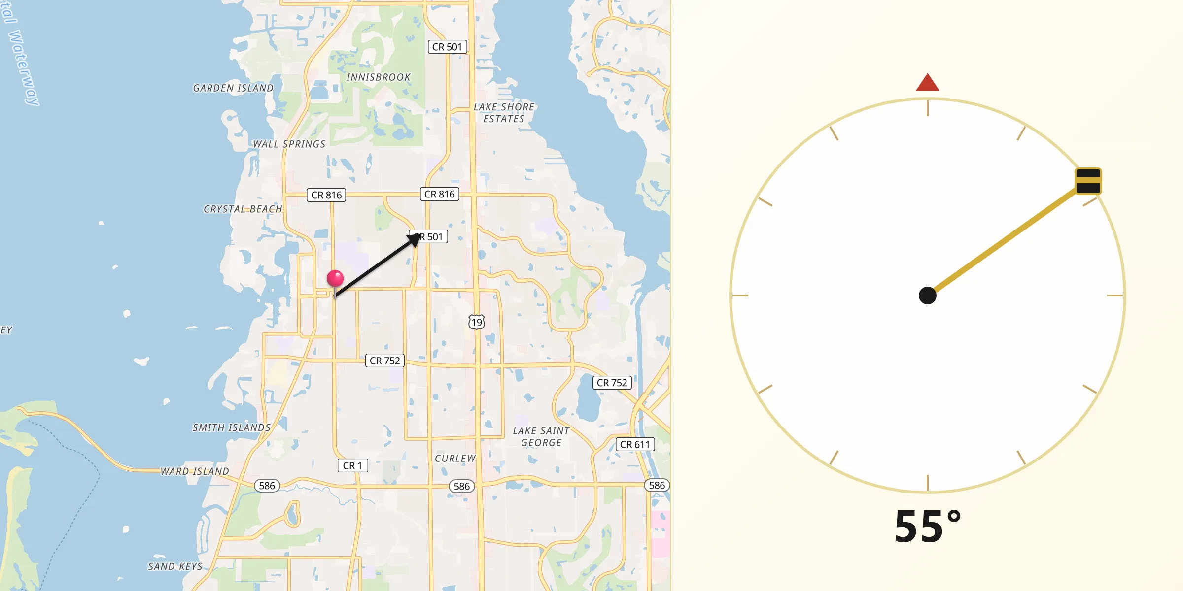 Qibla Direction from Palm Harbor