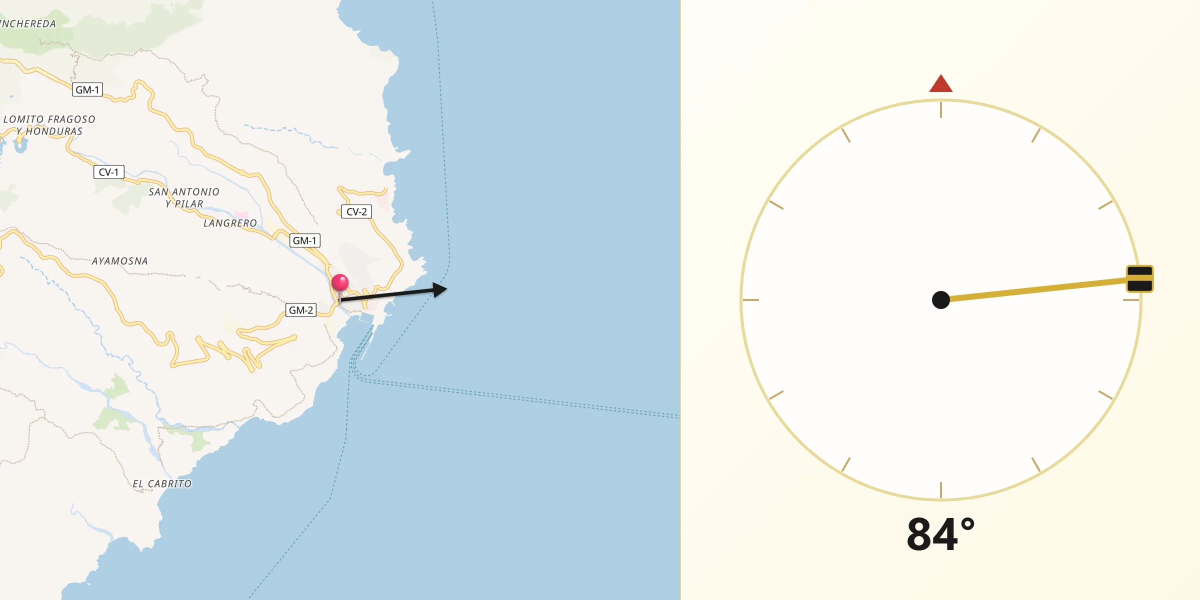 Dirección de la Qibla desde San Sebastián de la Gomera