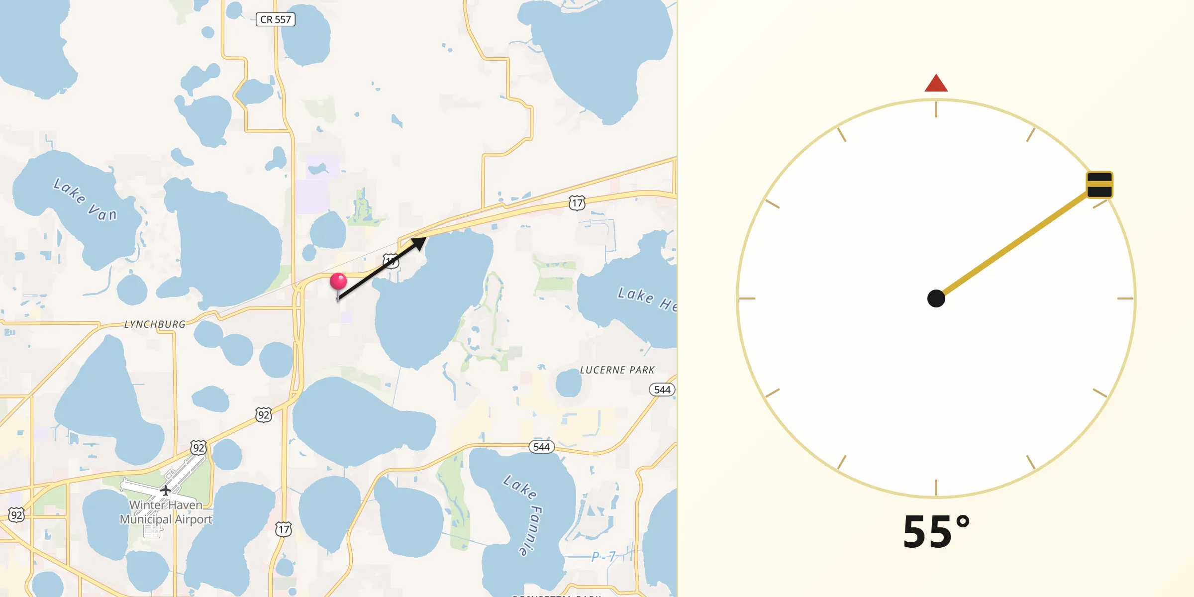 Qibla Direction from Lake Alfred