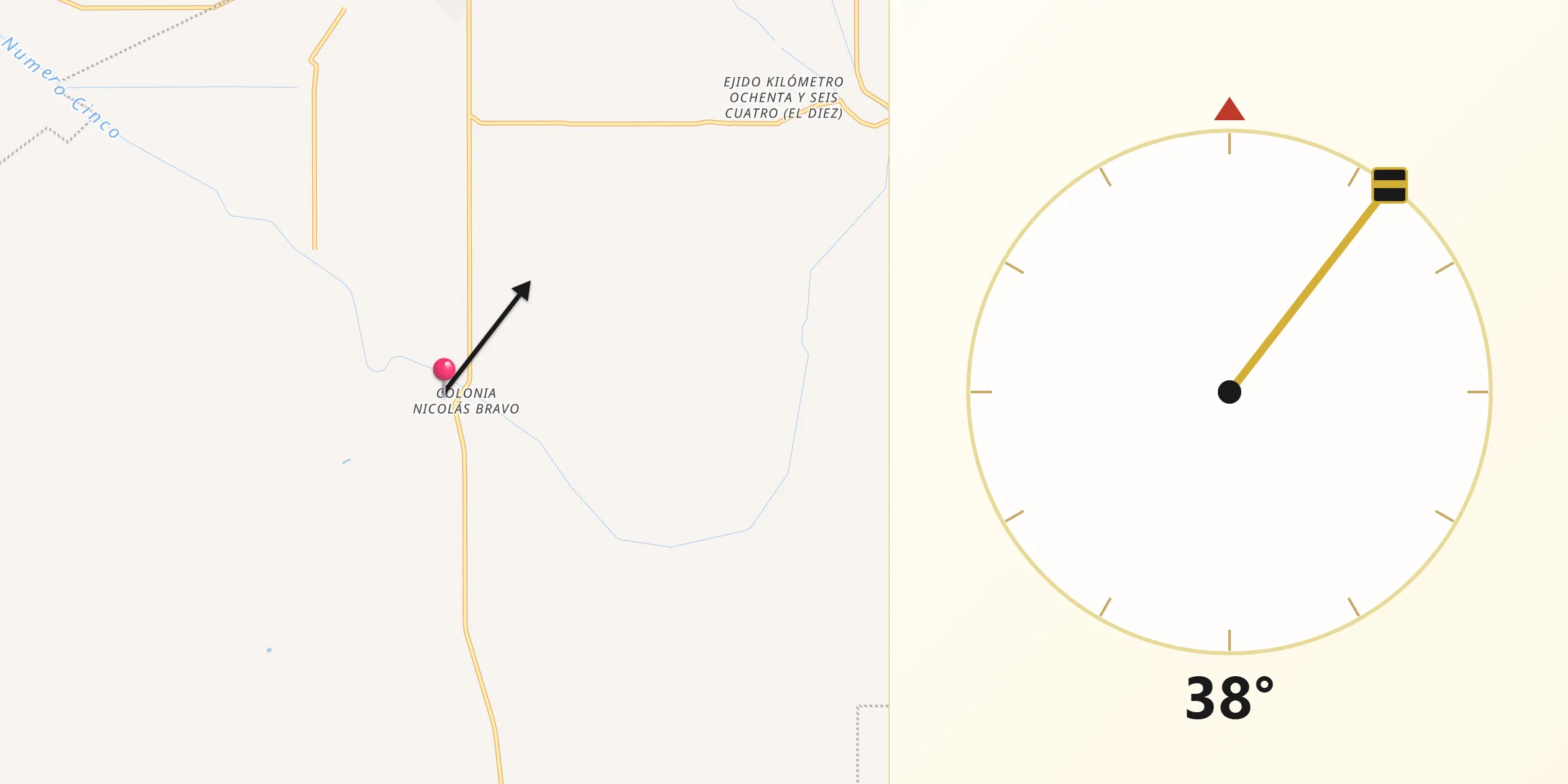 Dirección de la Qibla desde Colonia Nicolás Bravo (Kilómetro Noventa y Dos)