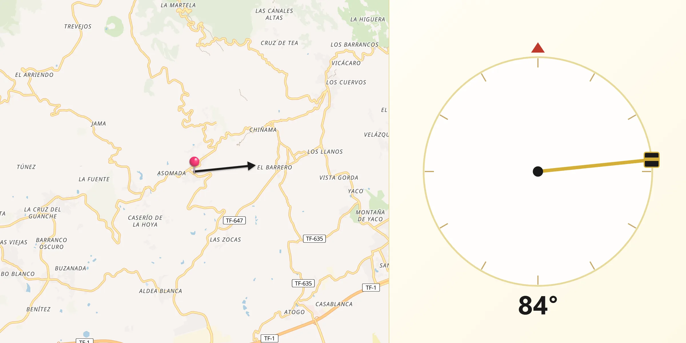 Dirección de la Qibla desde San Miguel De Abona