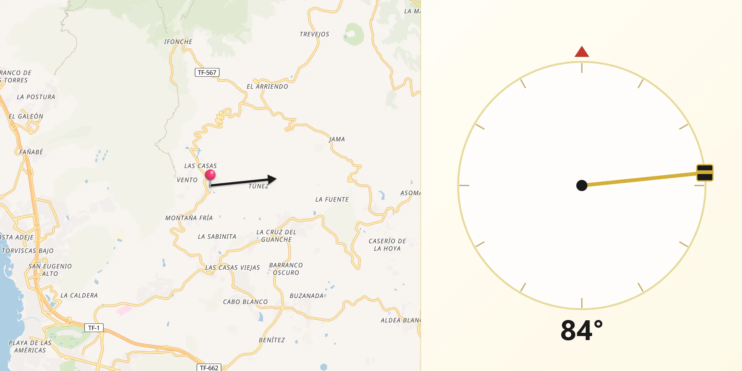 Dirección de la Qibla desde Arona