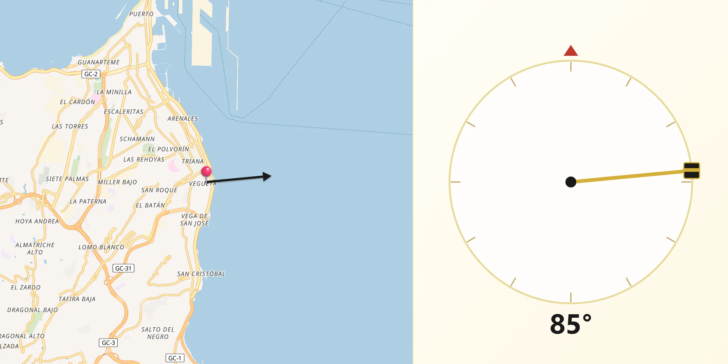 Qibla Direction from Las Palmas de Gran Canaria