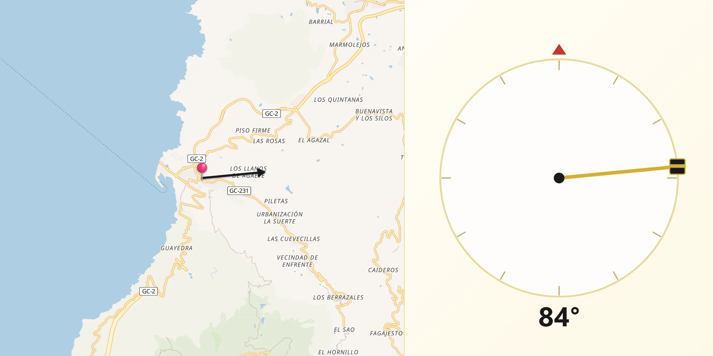 Dirección de la Qibla desde Agaete