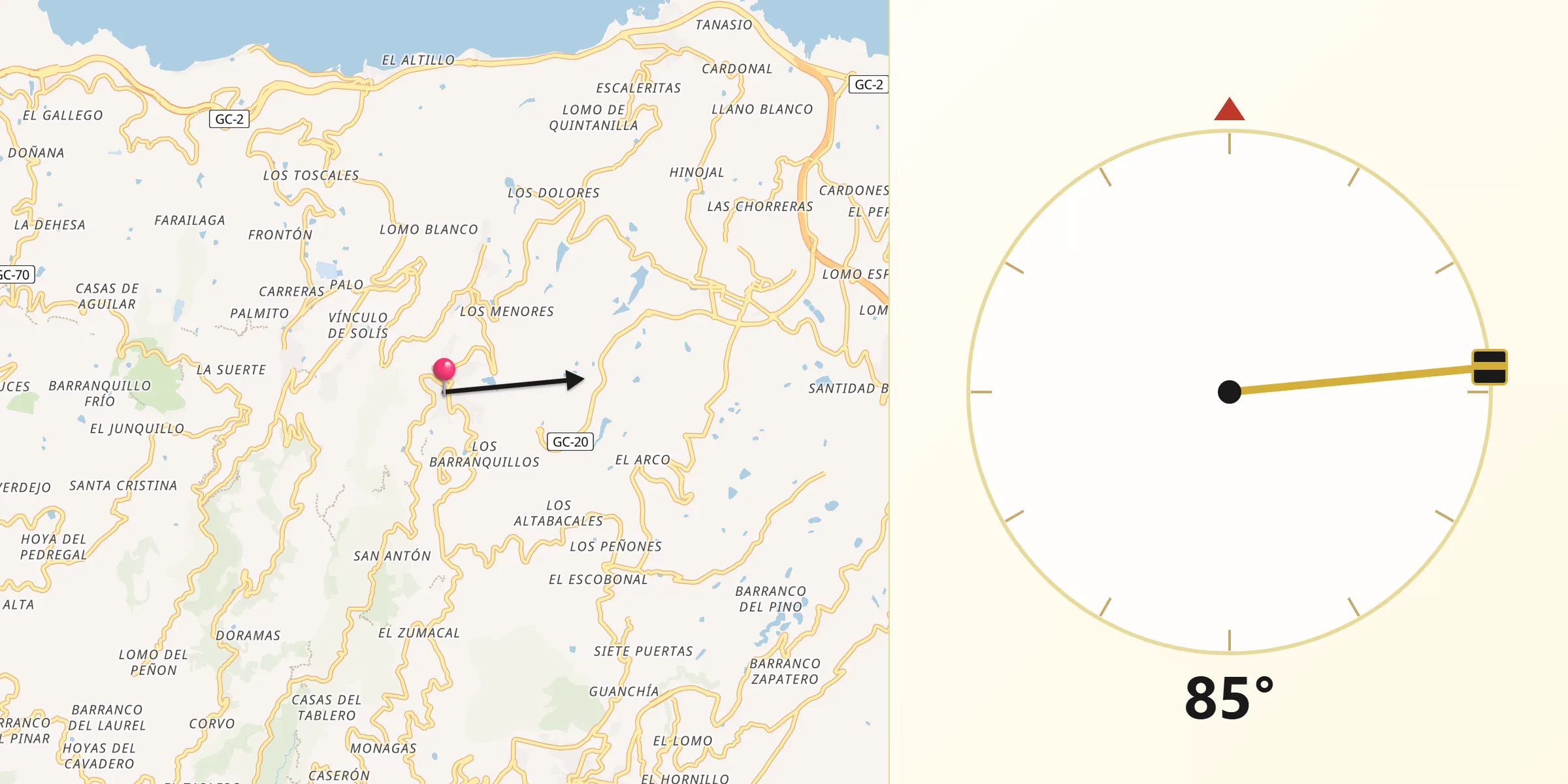 Dirección de la Qibla desde Firgas