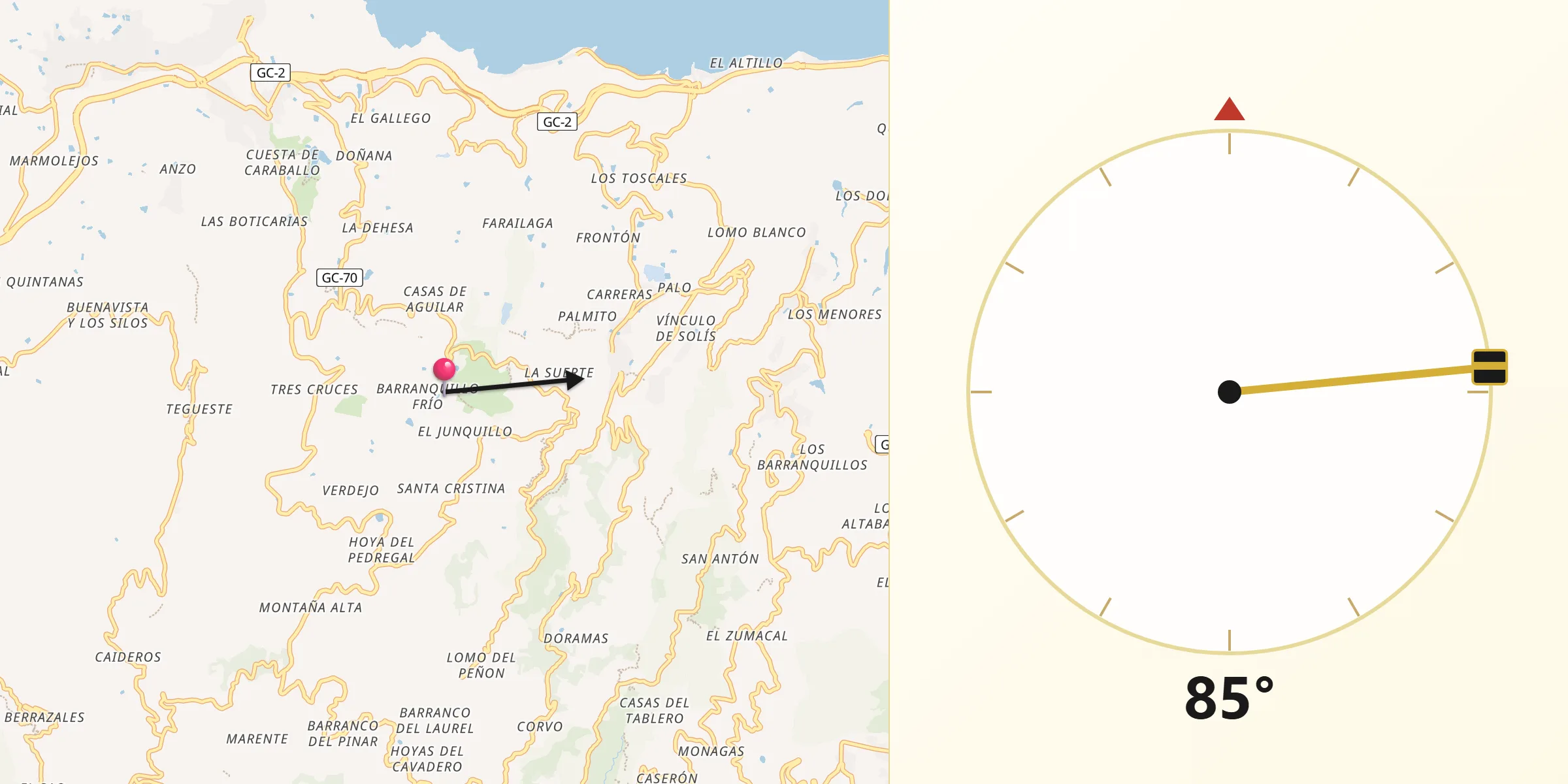 Dirección de la Qibla desde Santa María de Guía de Gran Canaria