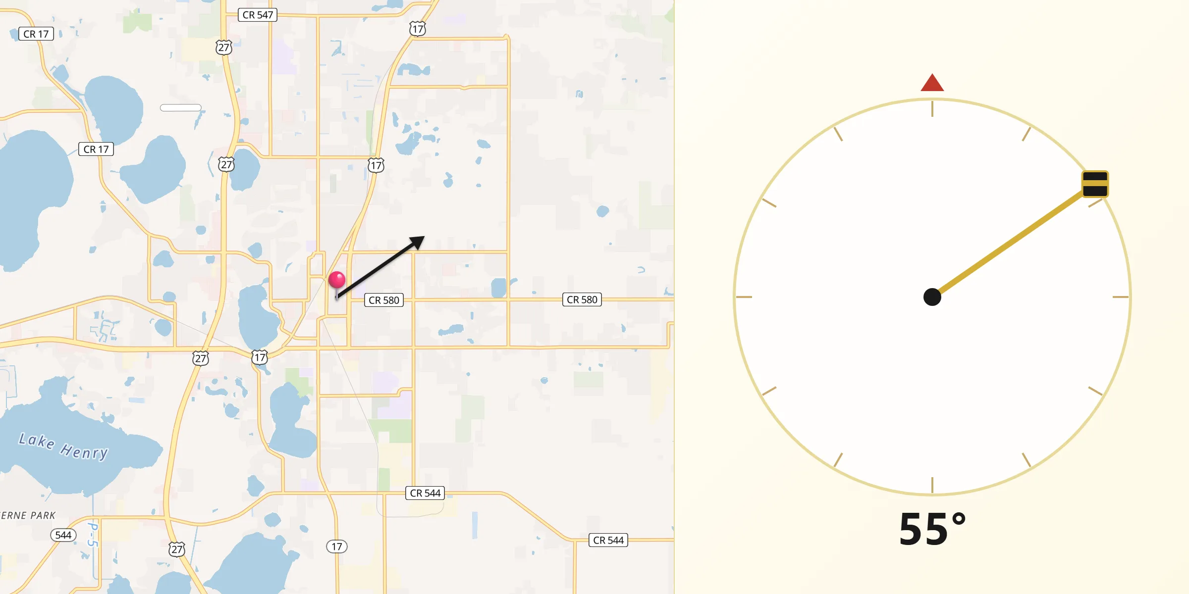 Qibla Direction from Haines City