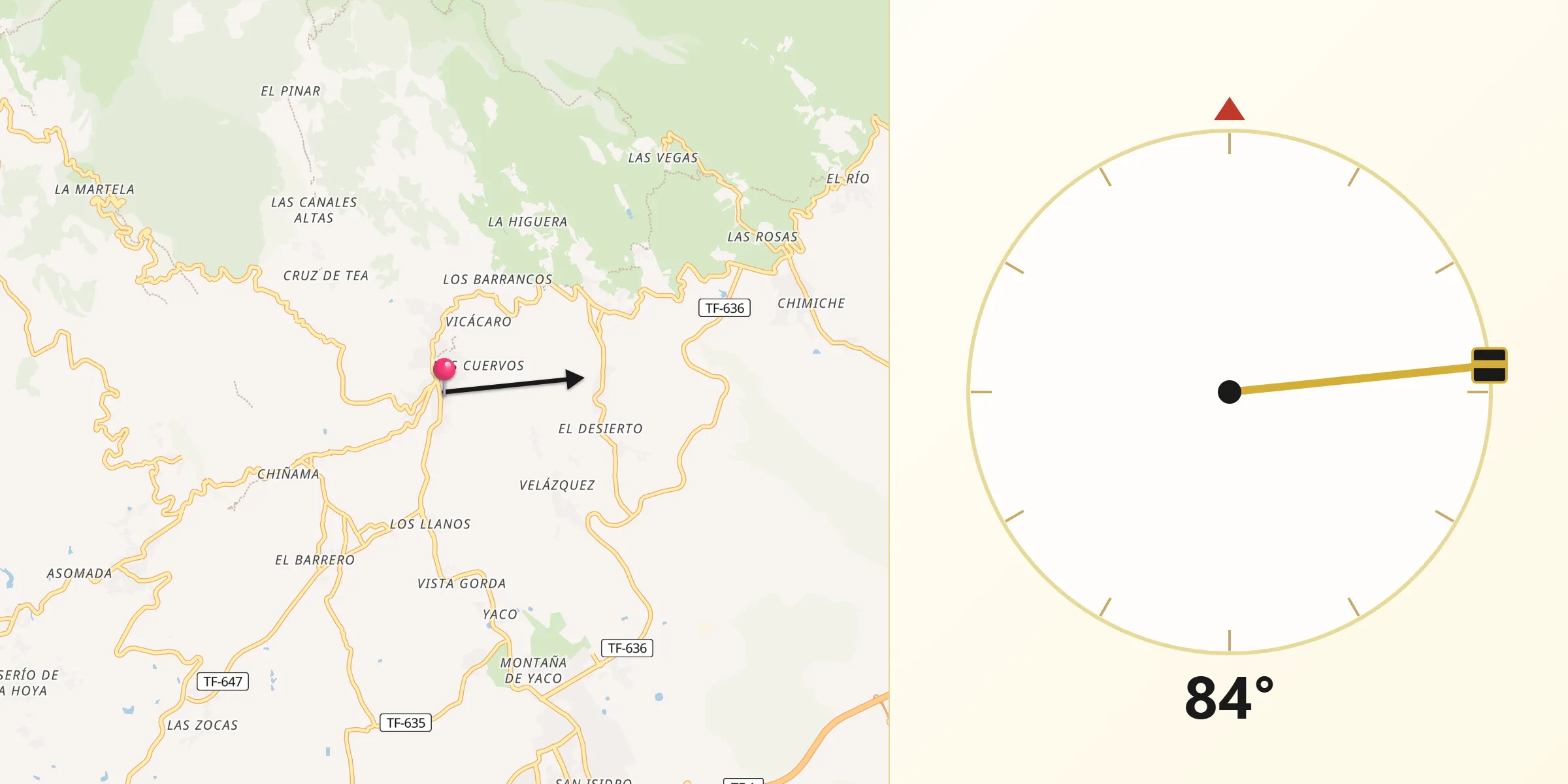 Dirección de la Qibla desde Granadilla de Abona