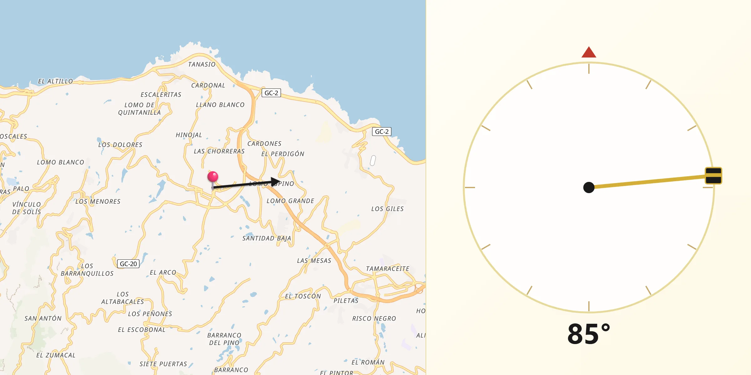 Dirección de la Qibla desde Arucas