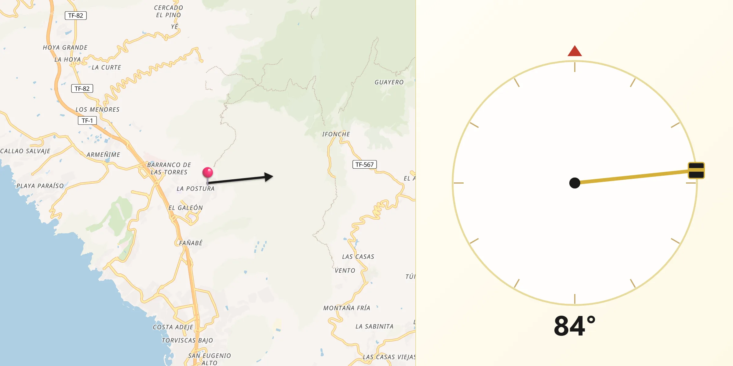 Dirección de la Qibla desde Adeje