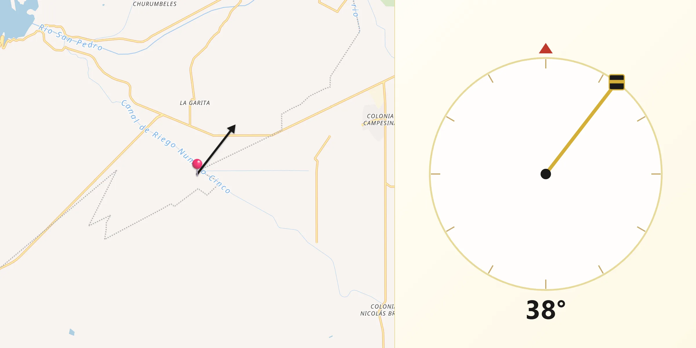 Dirección de la Qibla desde Kilómetro Noventa y Nueve