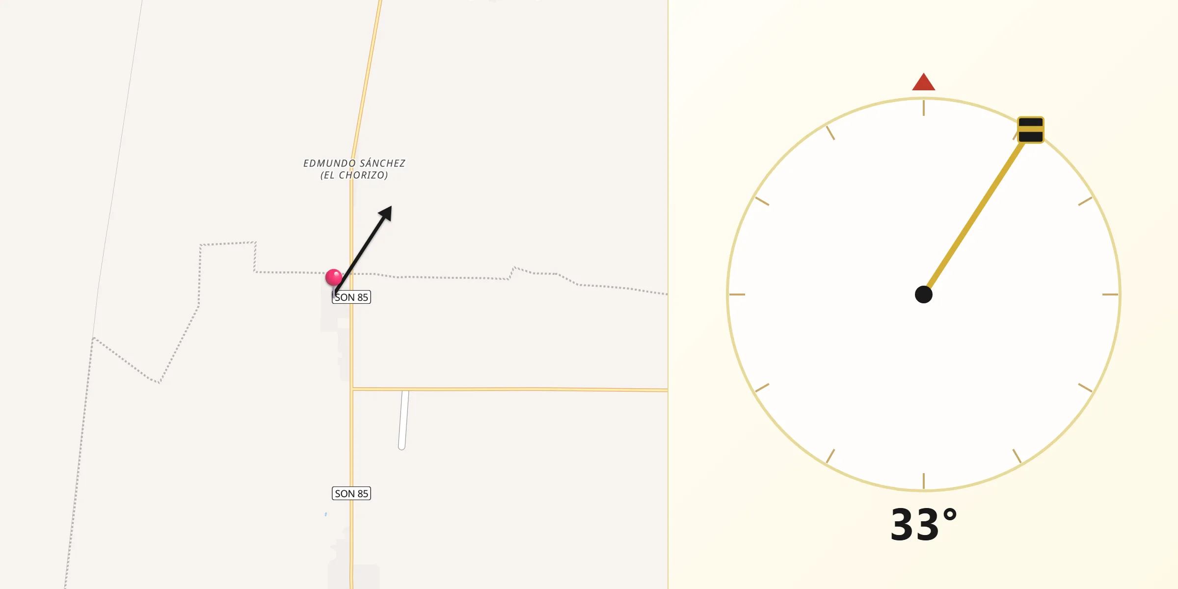 Dirección de la Qibla desde Santa María de Guaymas