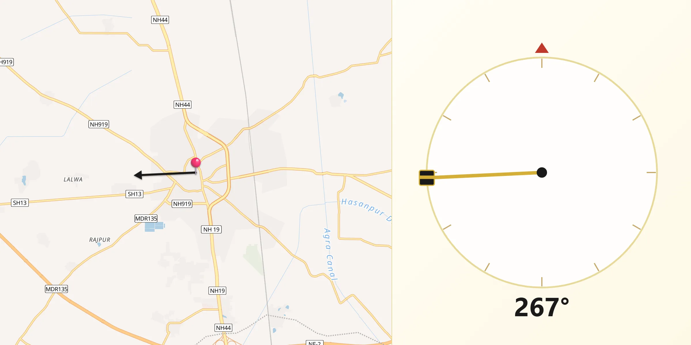 Qibla Direction from Palwal