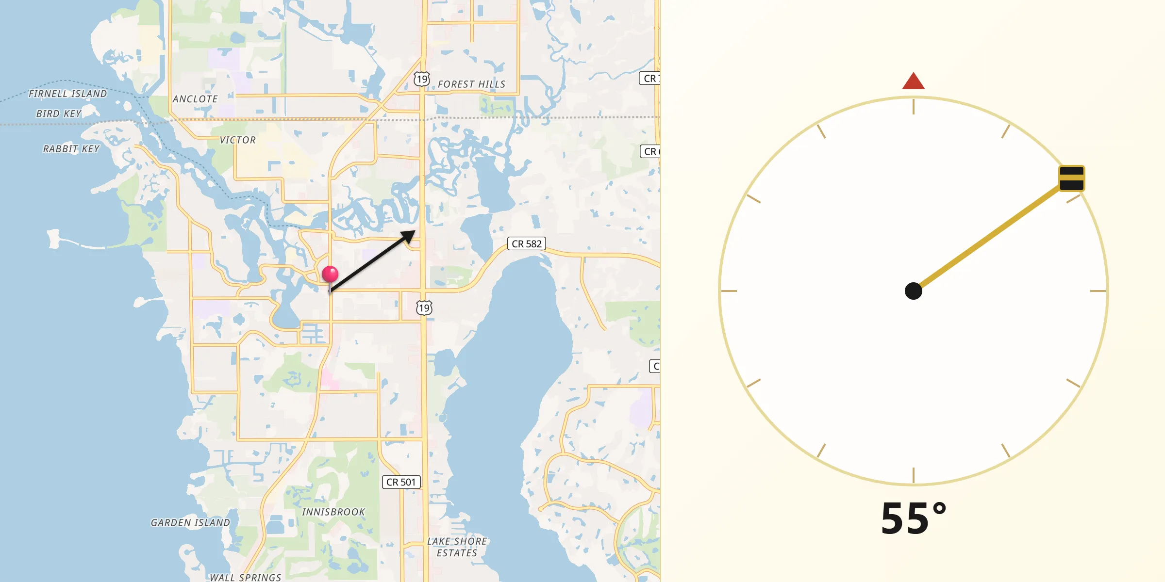 Qibla Direction from Tarpon Springs