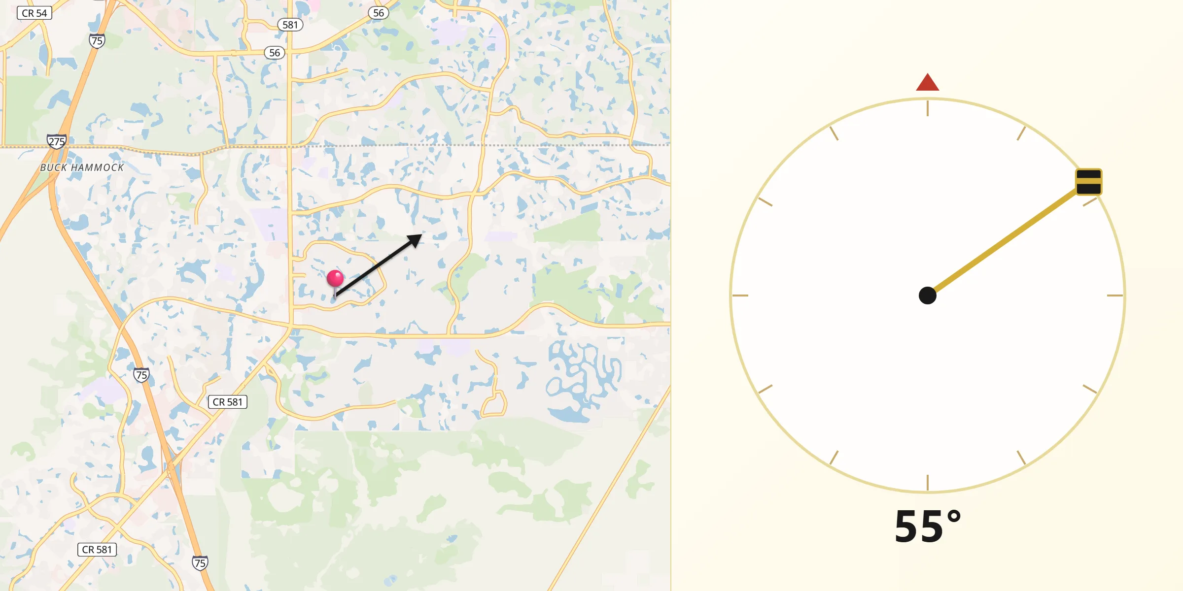 Qibla Direction from Pebble Creek