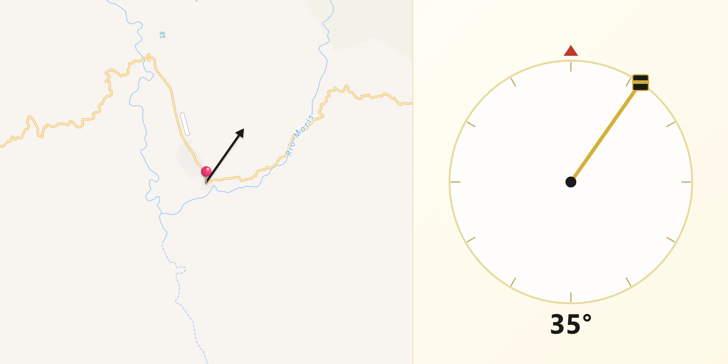 Dirección de la Qibla desde Moris
