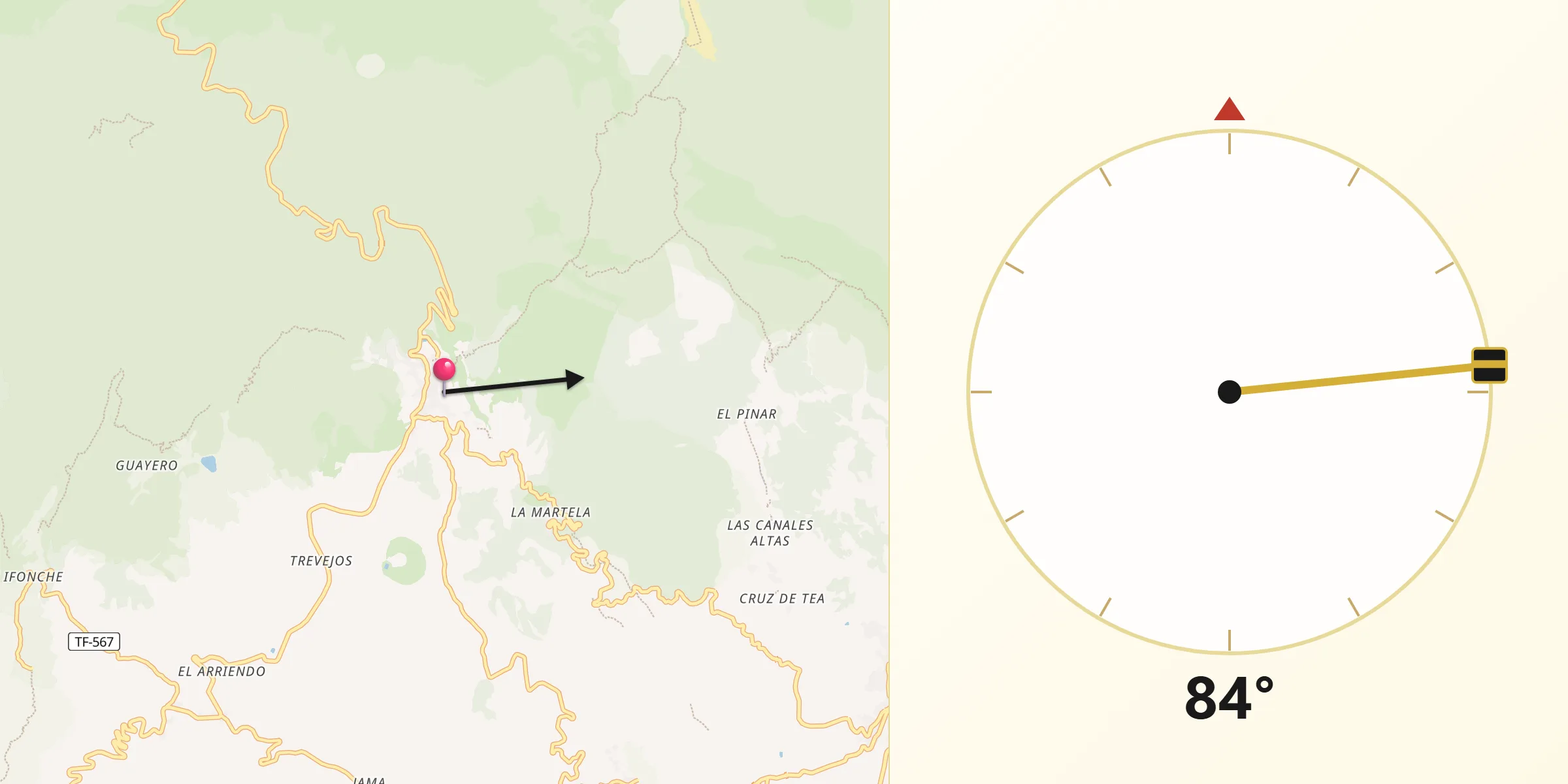 Dirección de la Qibla desde Vilaflor