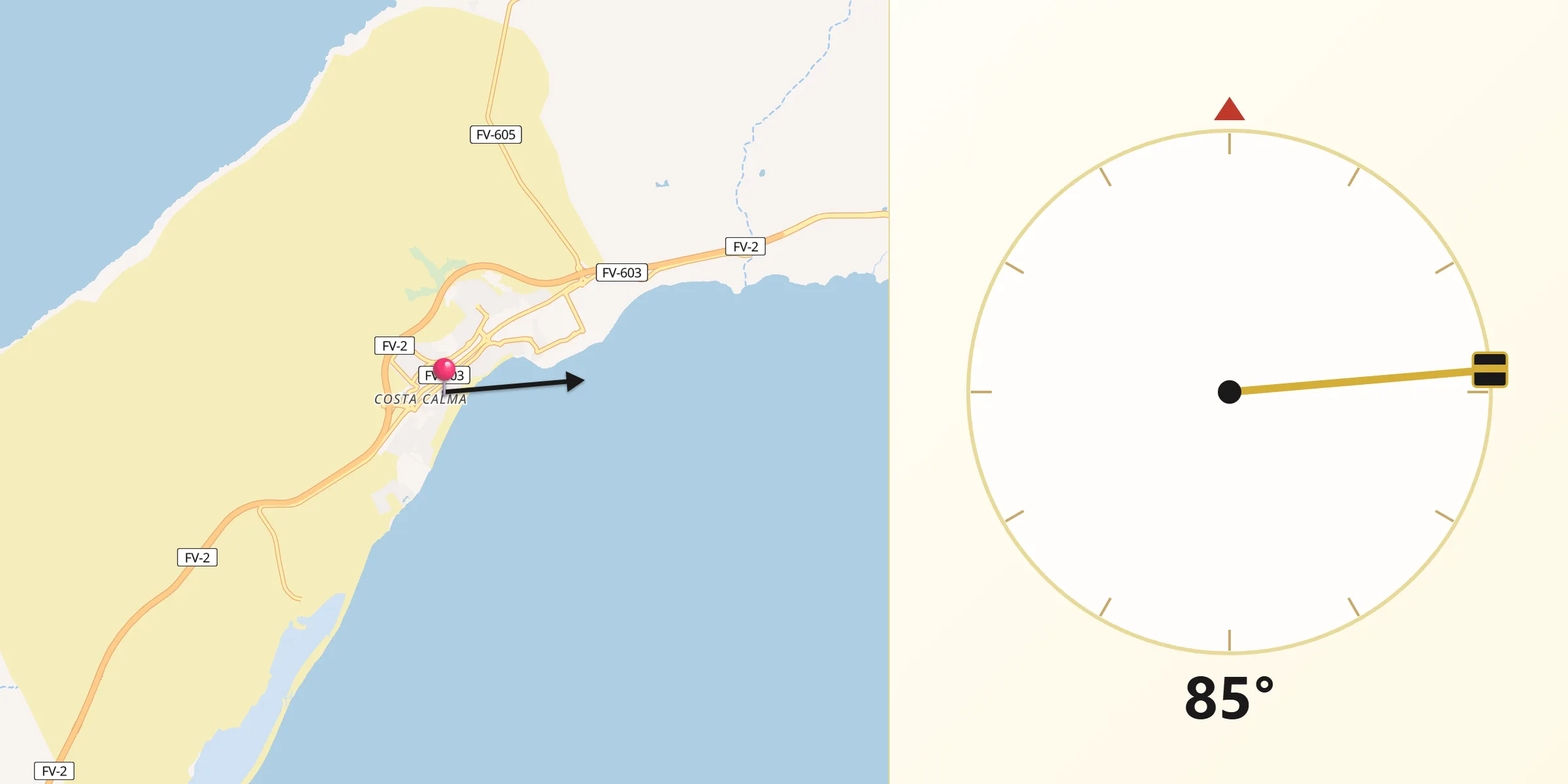 Dirección de la Qibla desde Costa Calma