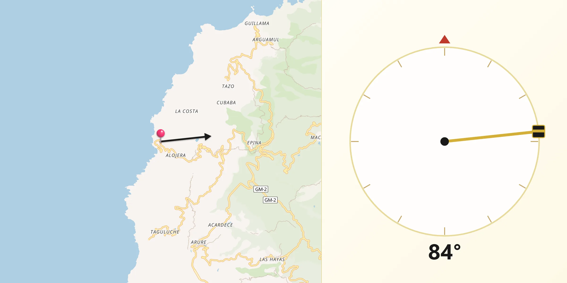 Dirección de la Qibla desde Provincia de Santa Cruz de Tenerife