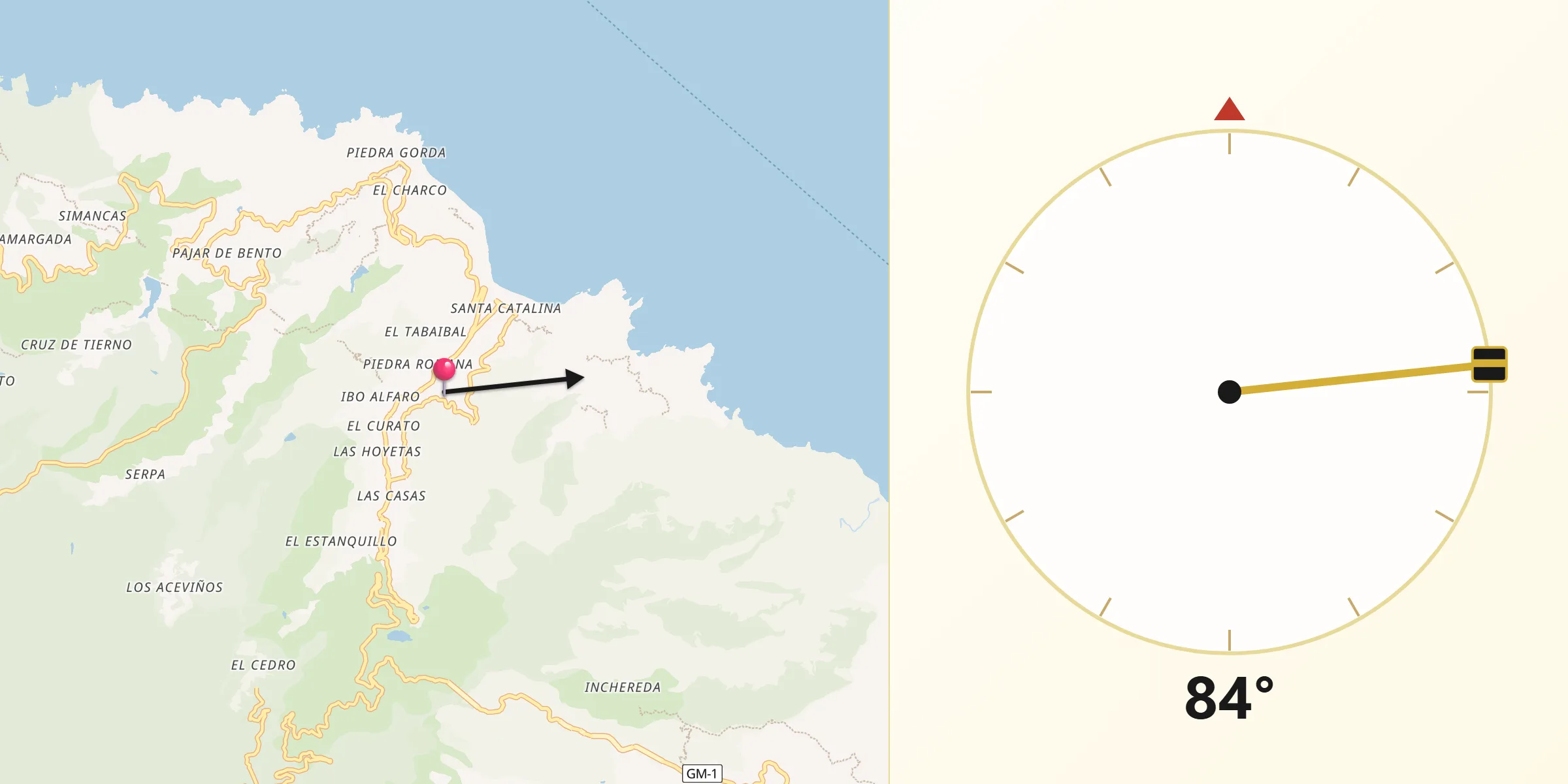 Dirección de la Qibla desde Hermigua