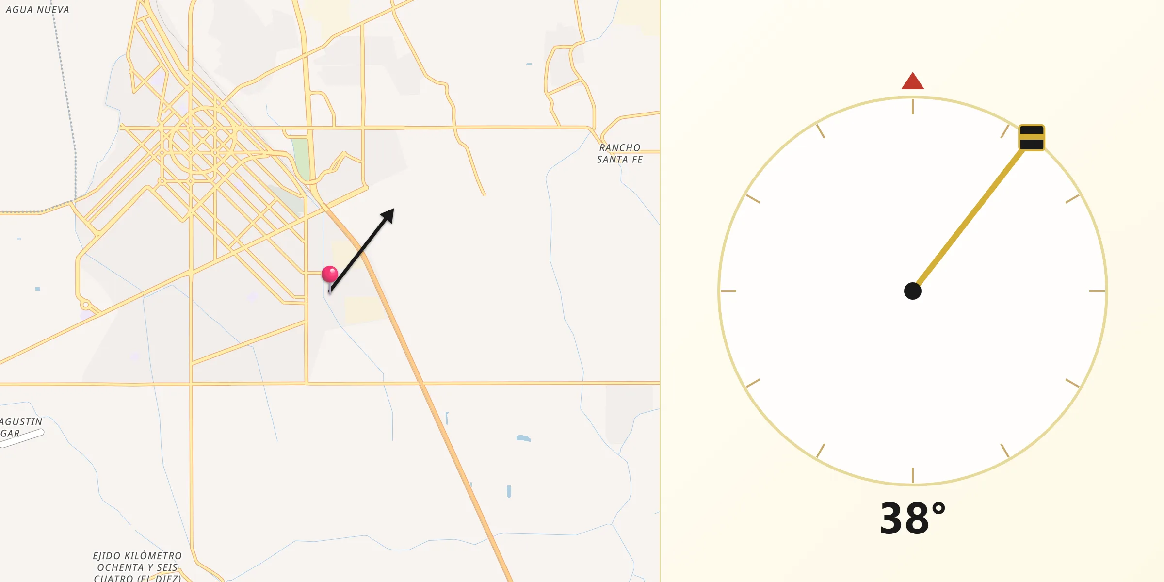 Dirección de la Qibla desde Delicias