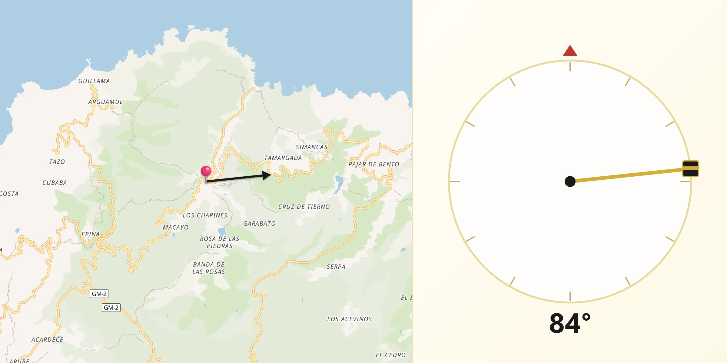 Dirección de la Qibla desde Vallehermosa