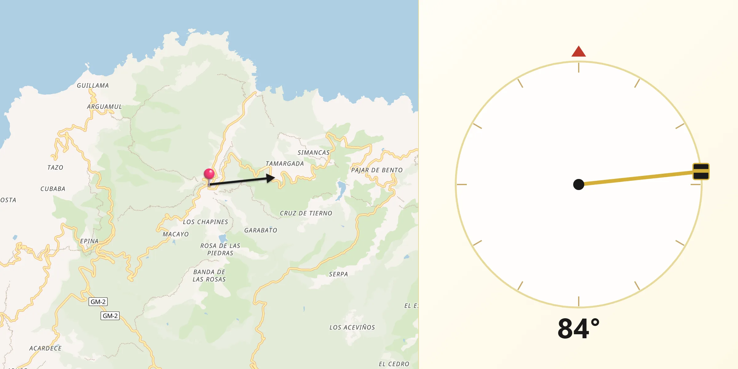 Dirección de la Qibla desde Vallehermoso