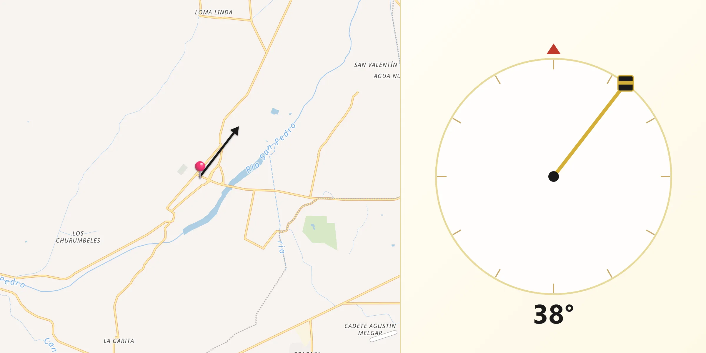 Dirección de la Qibla desde Rosales