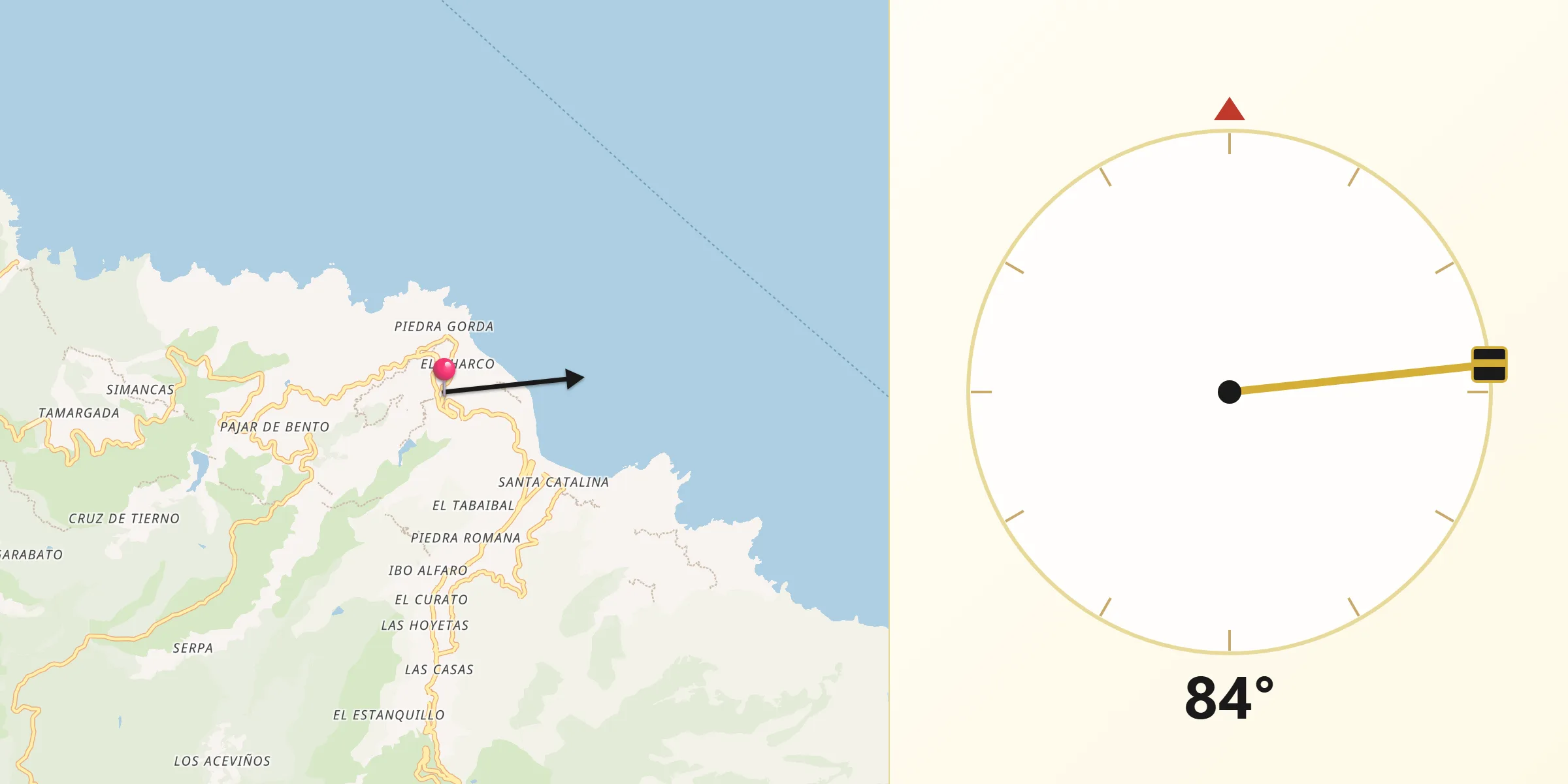 Dirección de la Qibla desde Agulo