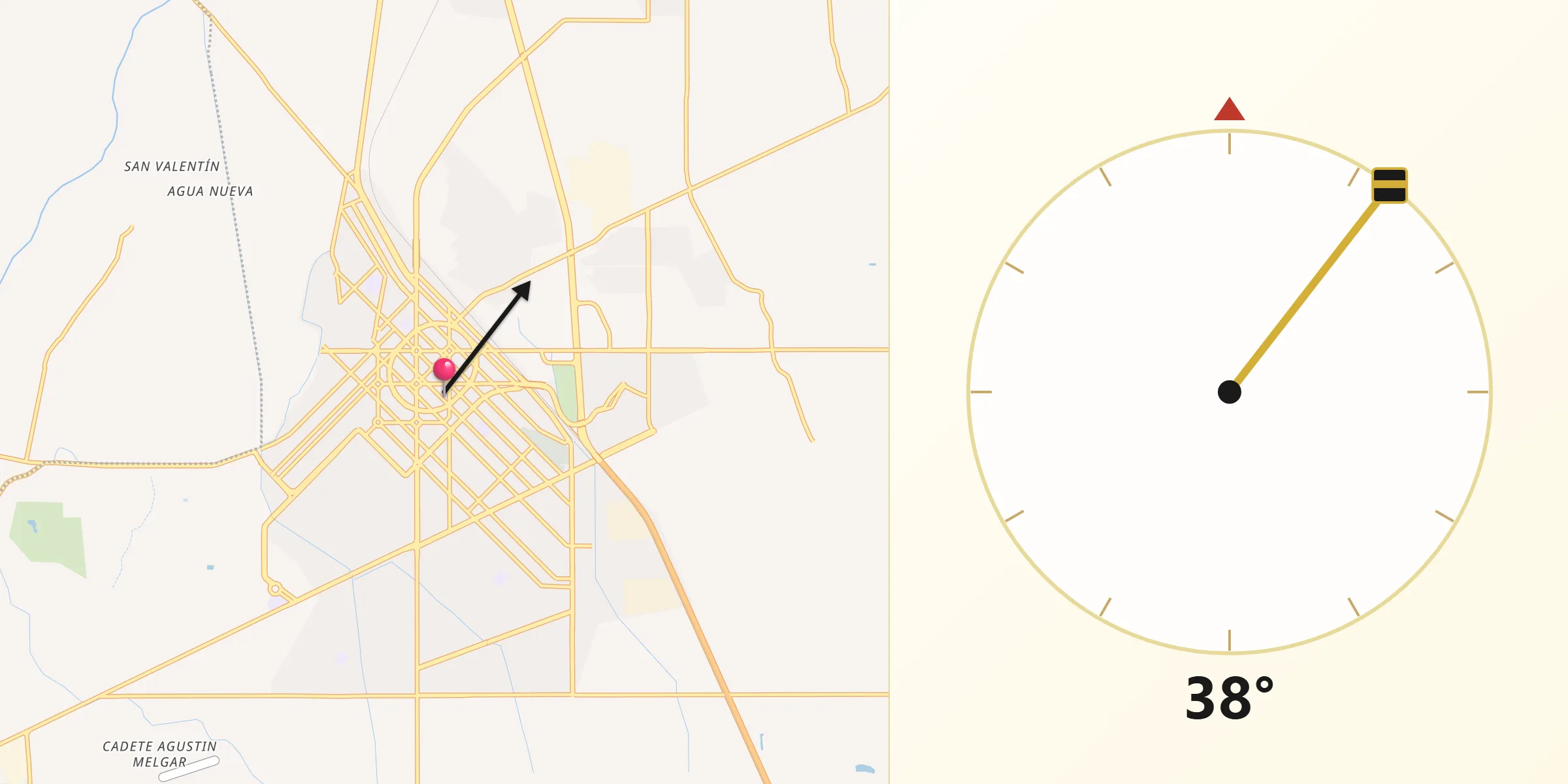 Dirección de la Qibla desde Delicias