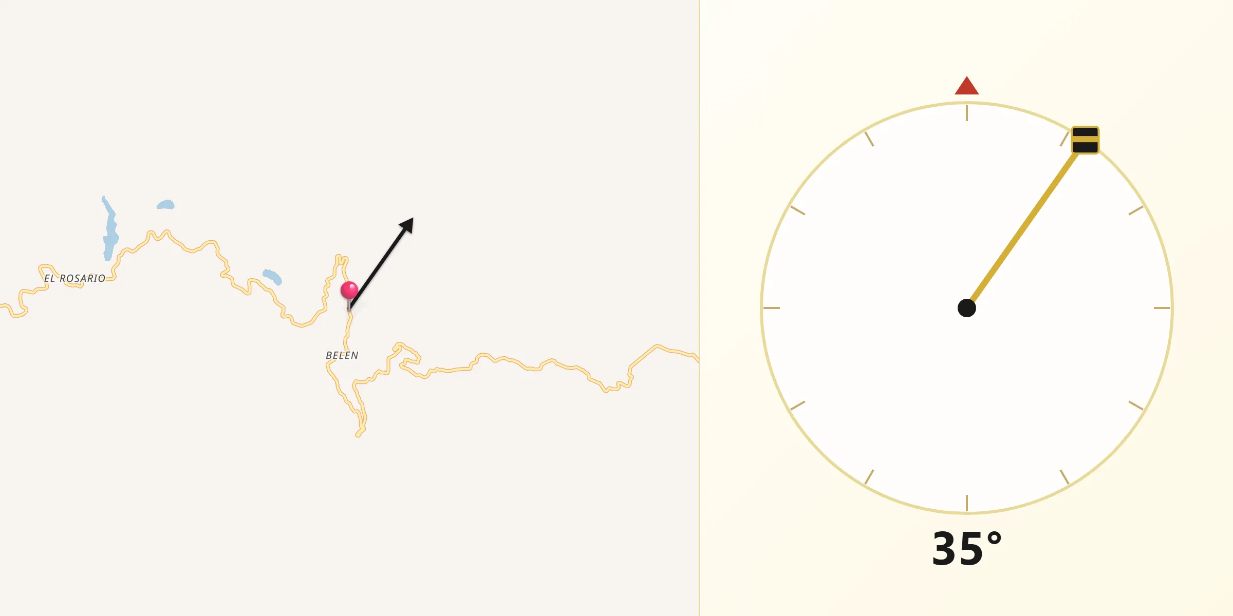 Dirección de la Qibla desde Ocampo