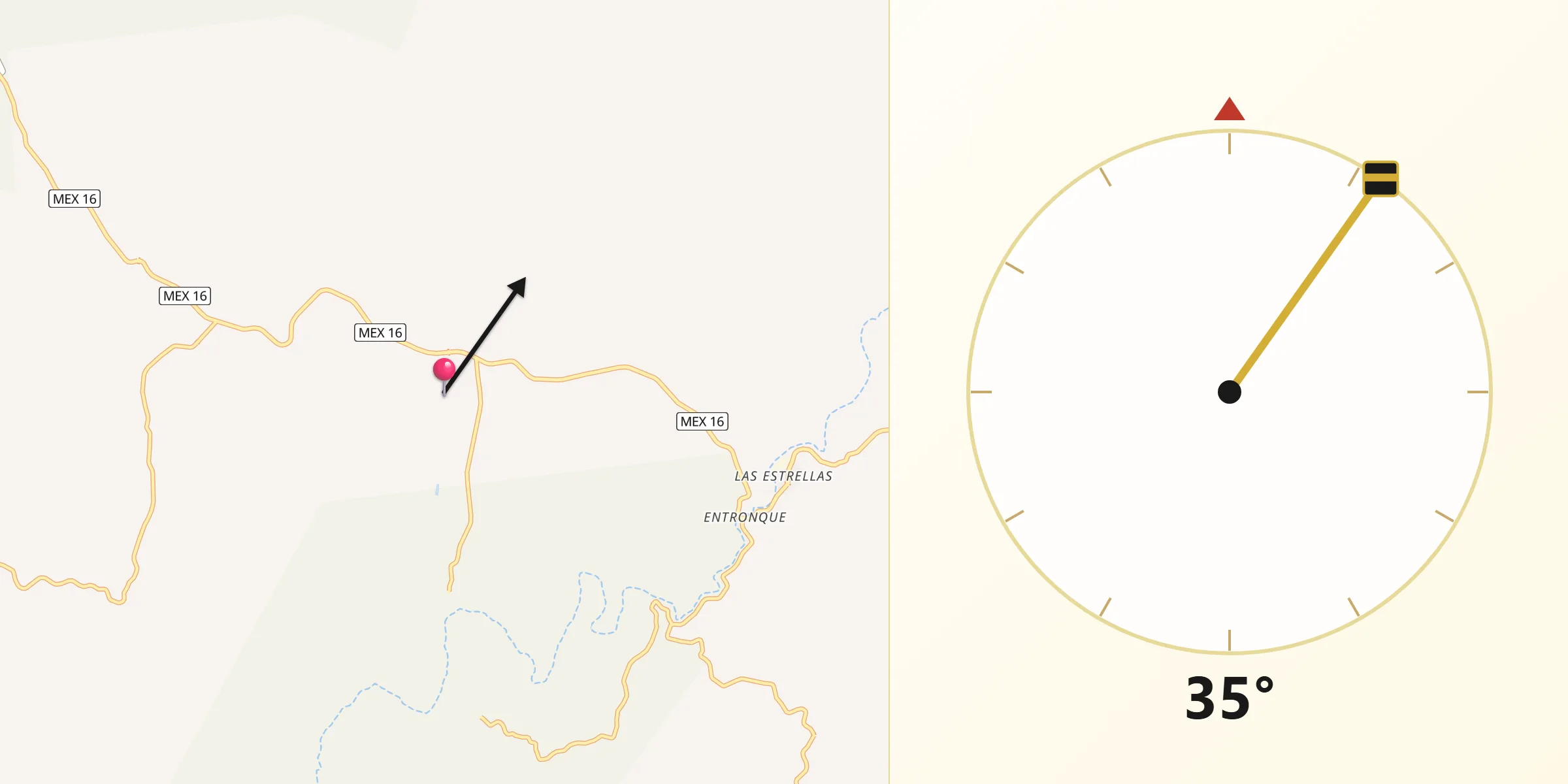 Dirección de la Qibla desde Basaseachic
