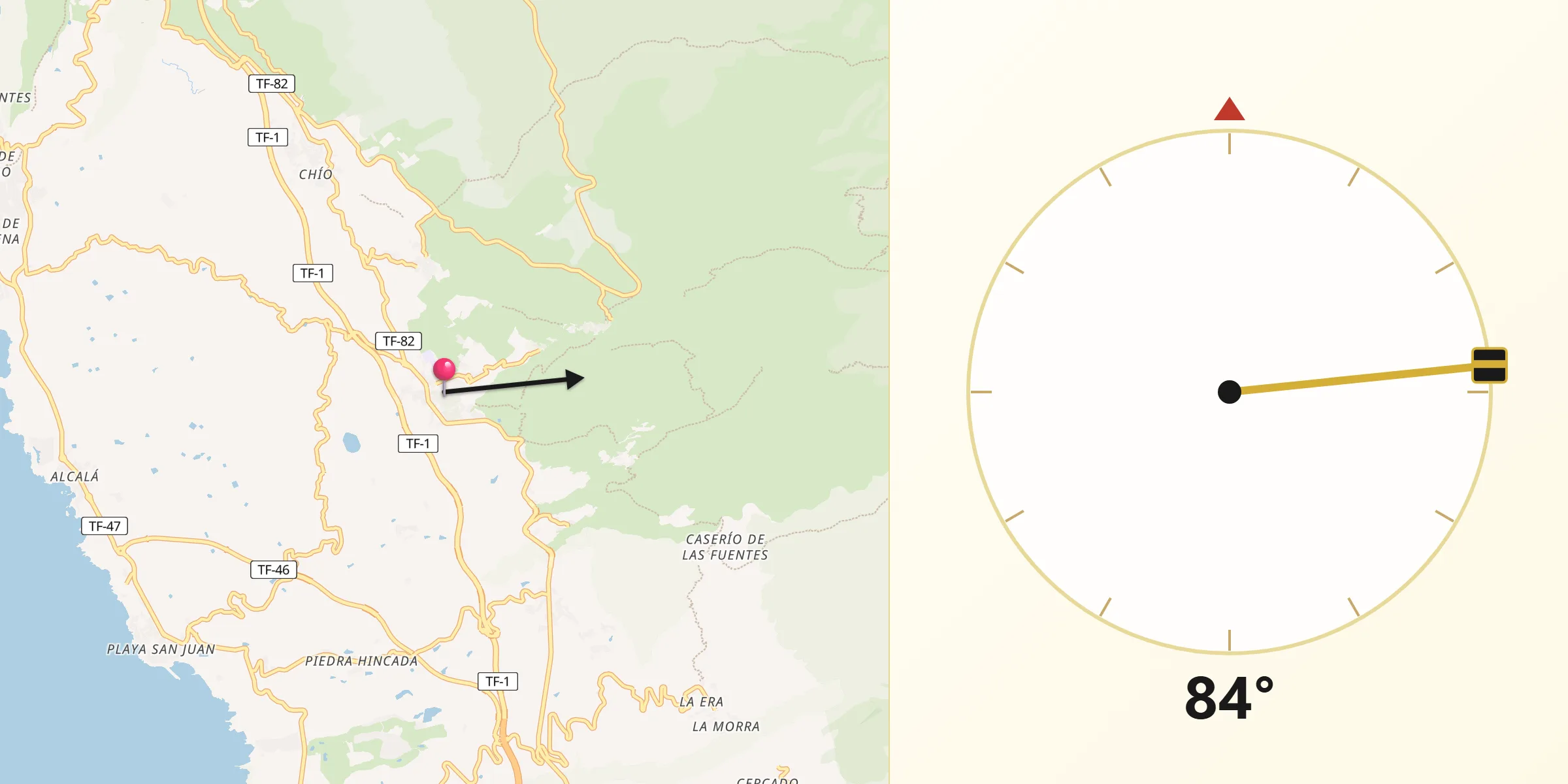Dirección de la Qibla desde Guía de Isora