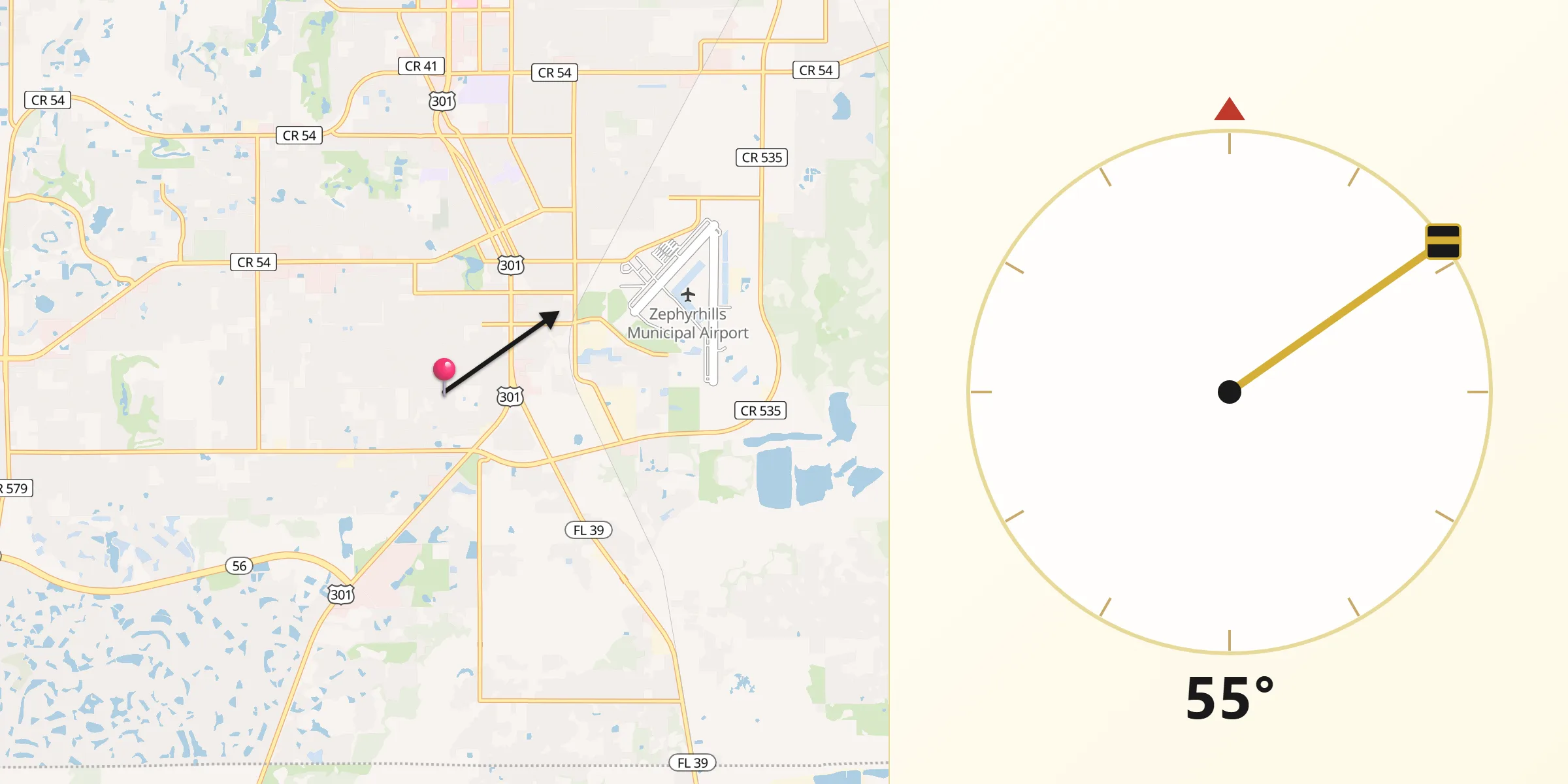 Qibla Direction from Zephyrhills South