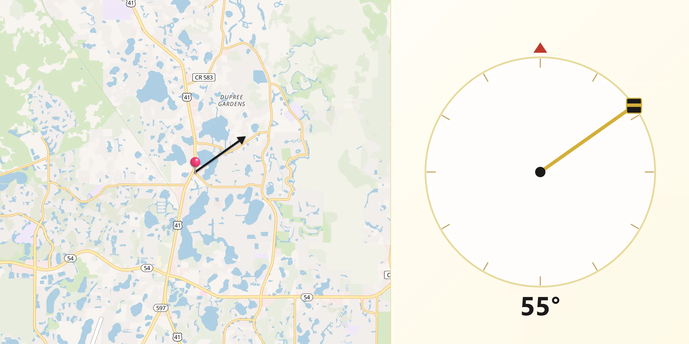 Qibla Direction from Land O' Lakes