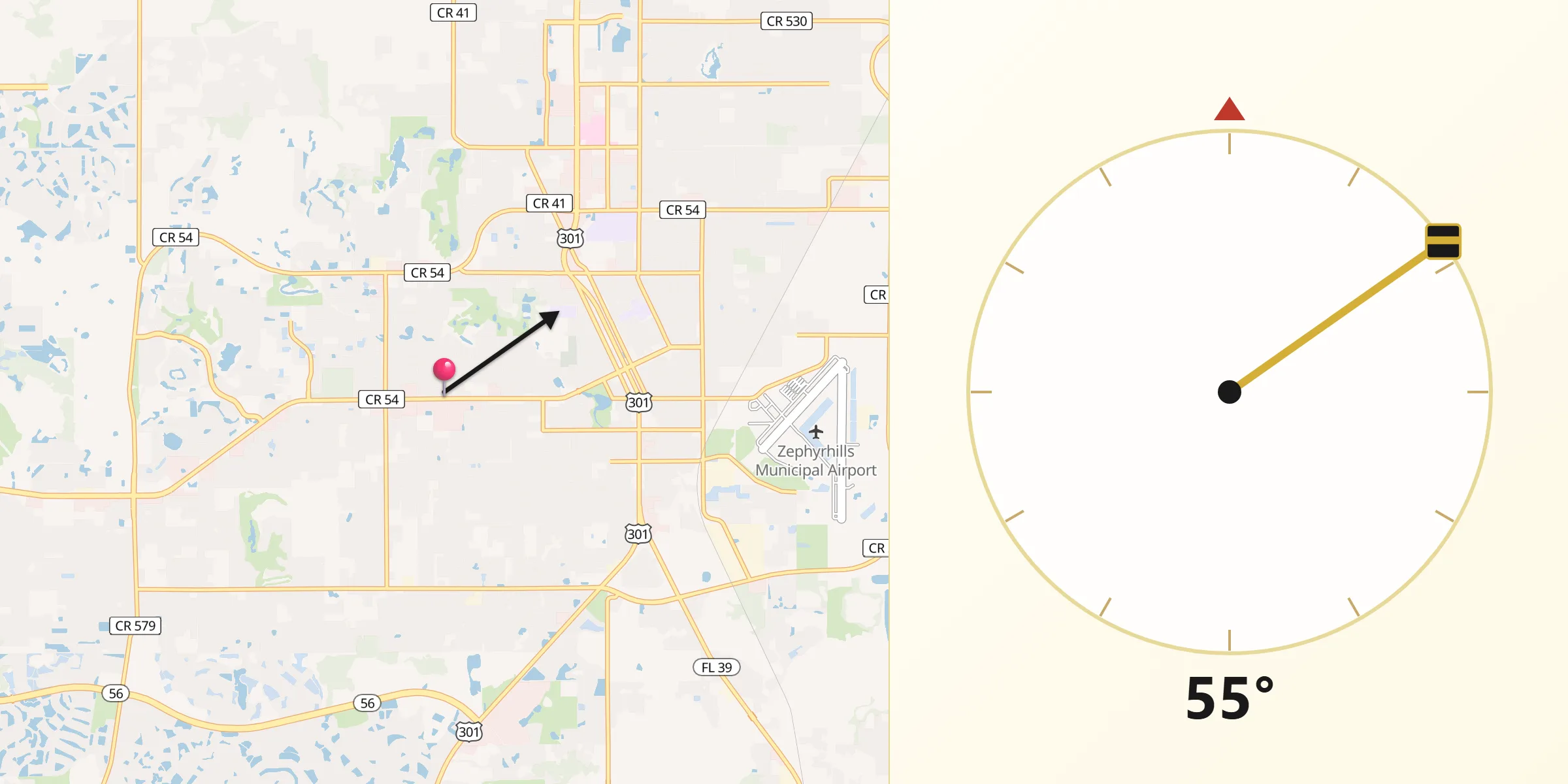 Qibla Direction from Zephyrhills West