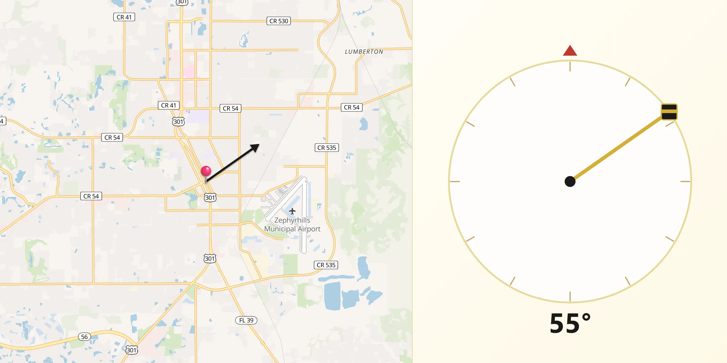 Qibla Direction from Zephyrhills