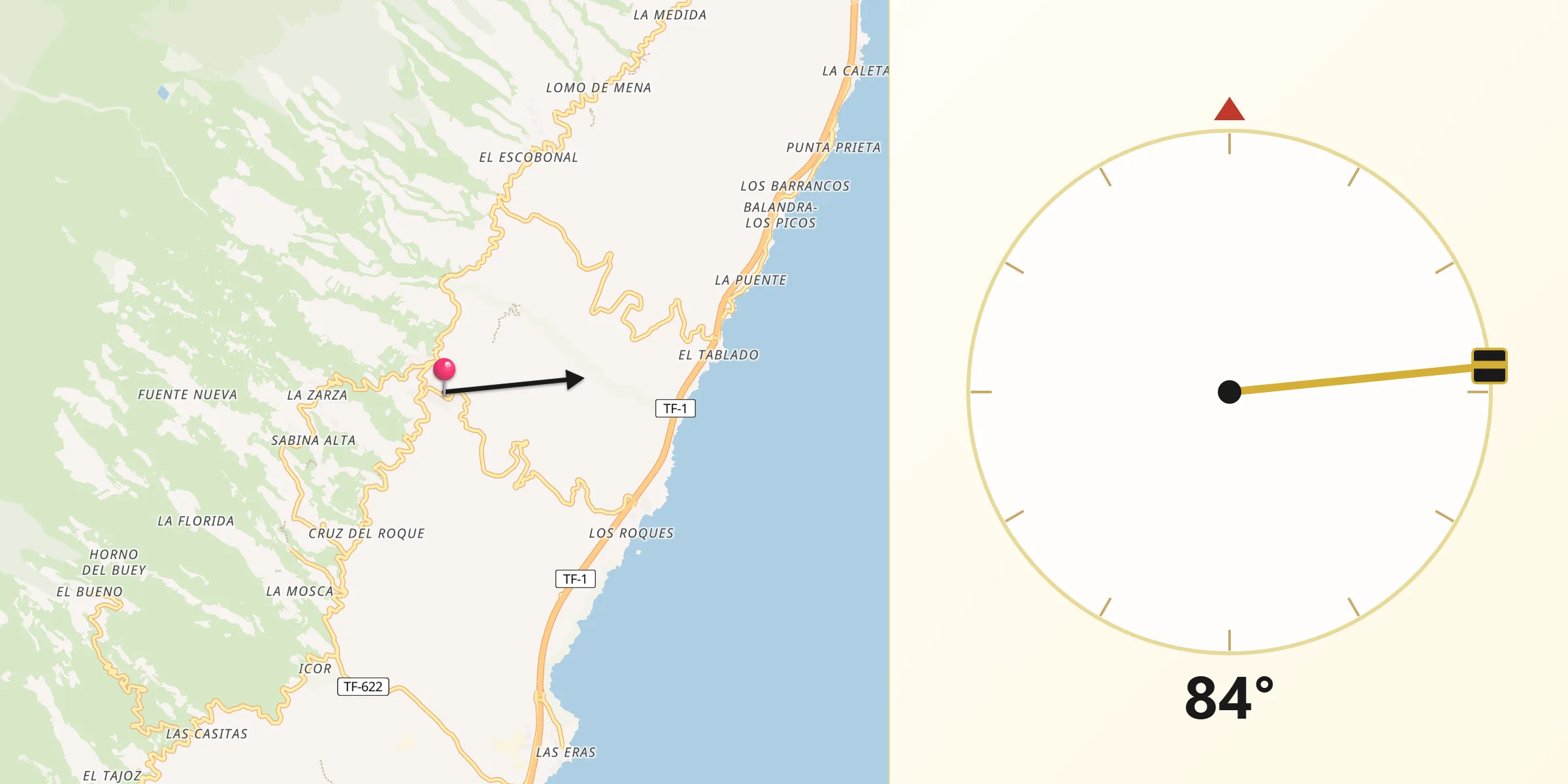 Dirección de la Qibla desde Fasnia