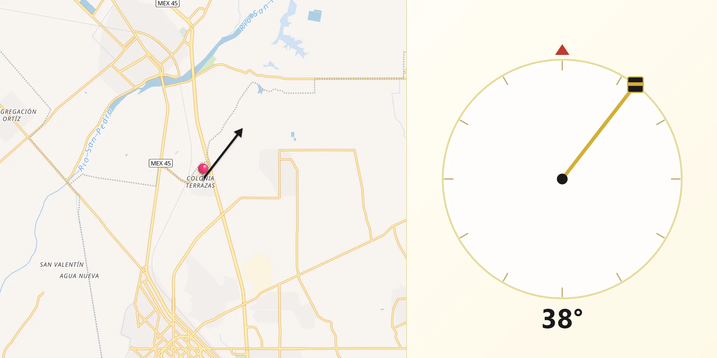 Dirección de la Qibla desde Colonia Terrazas