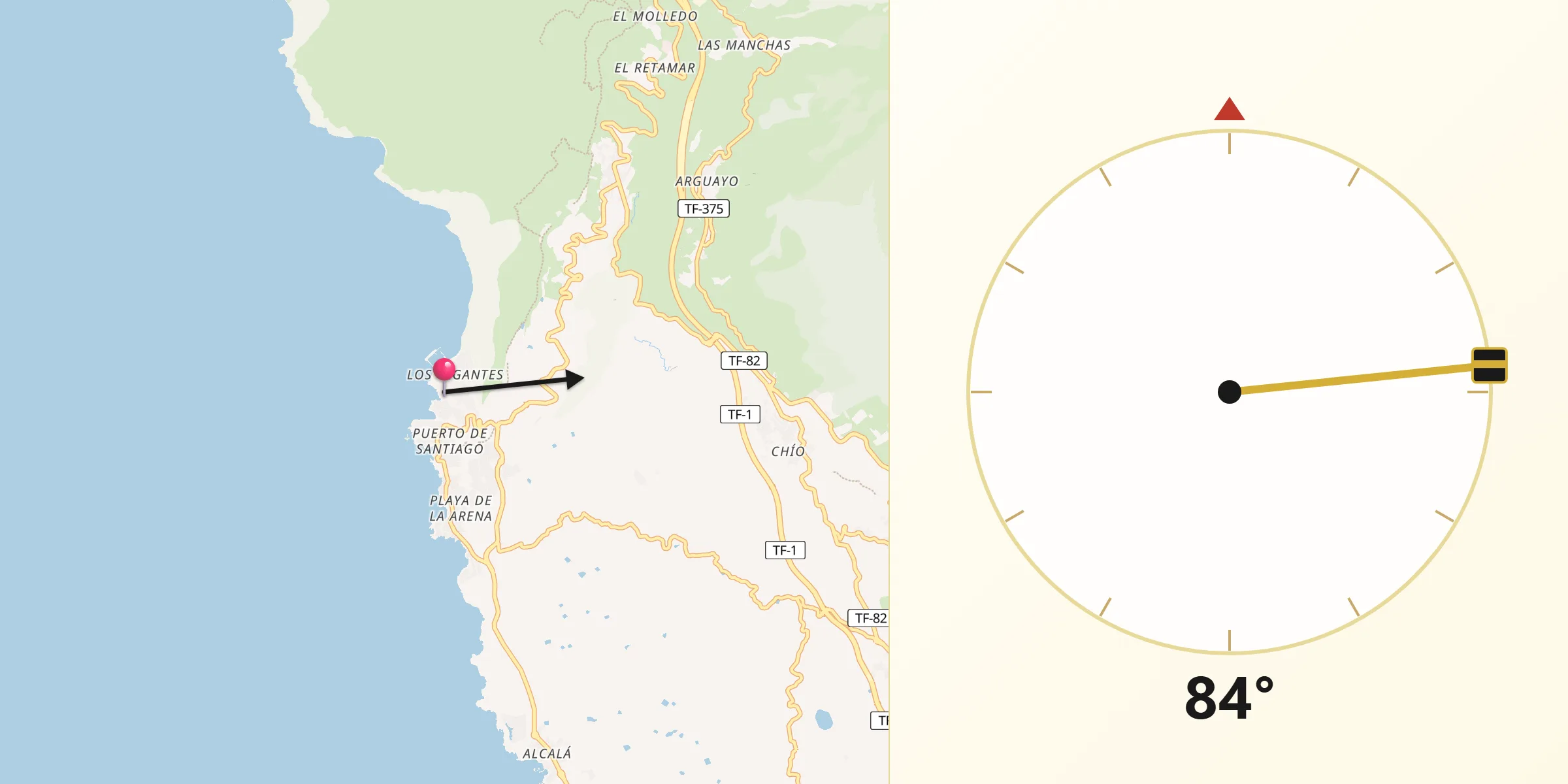 Dirección de la Qibla desde Los Gigantes