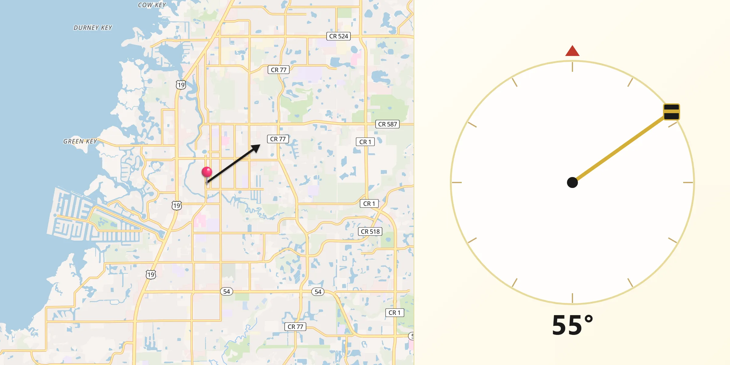 Qibla Direction from New Port Richey
