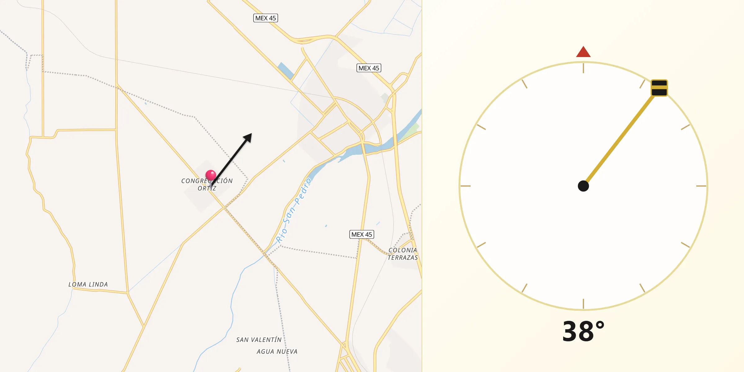 Dirección de la Qibla desde Congregación Ortíz