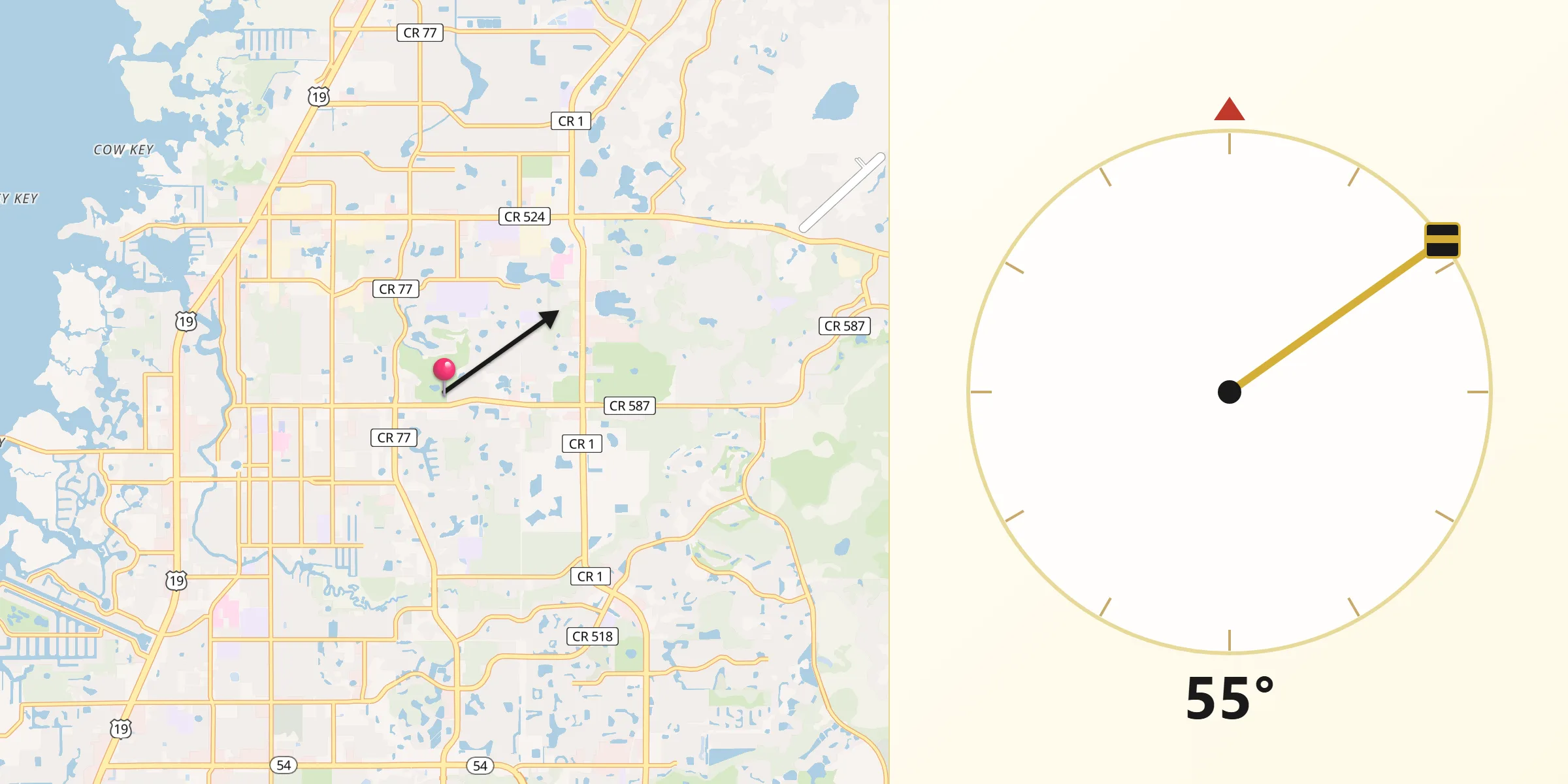 Qibla Direction from New Port Richey East