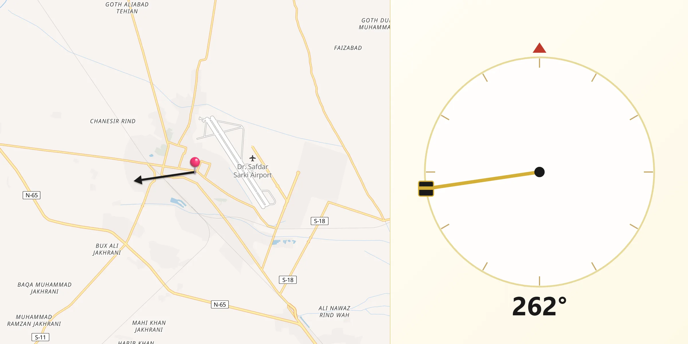 Qibla Direction from Jacobabad